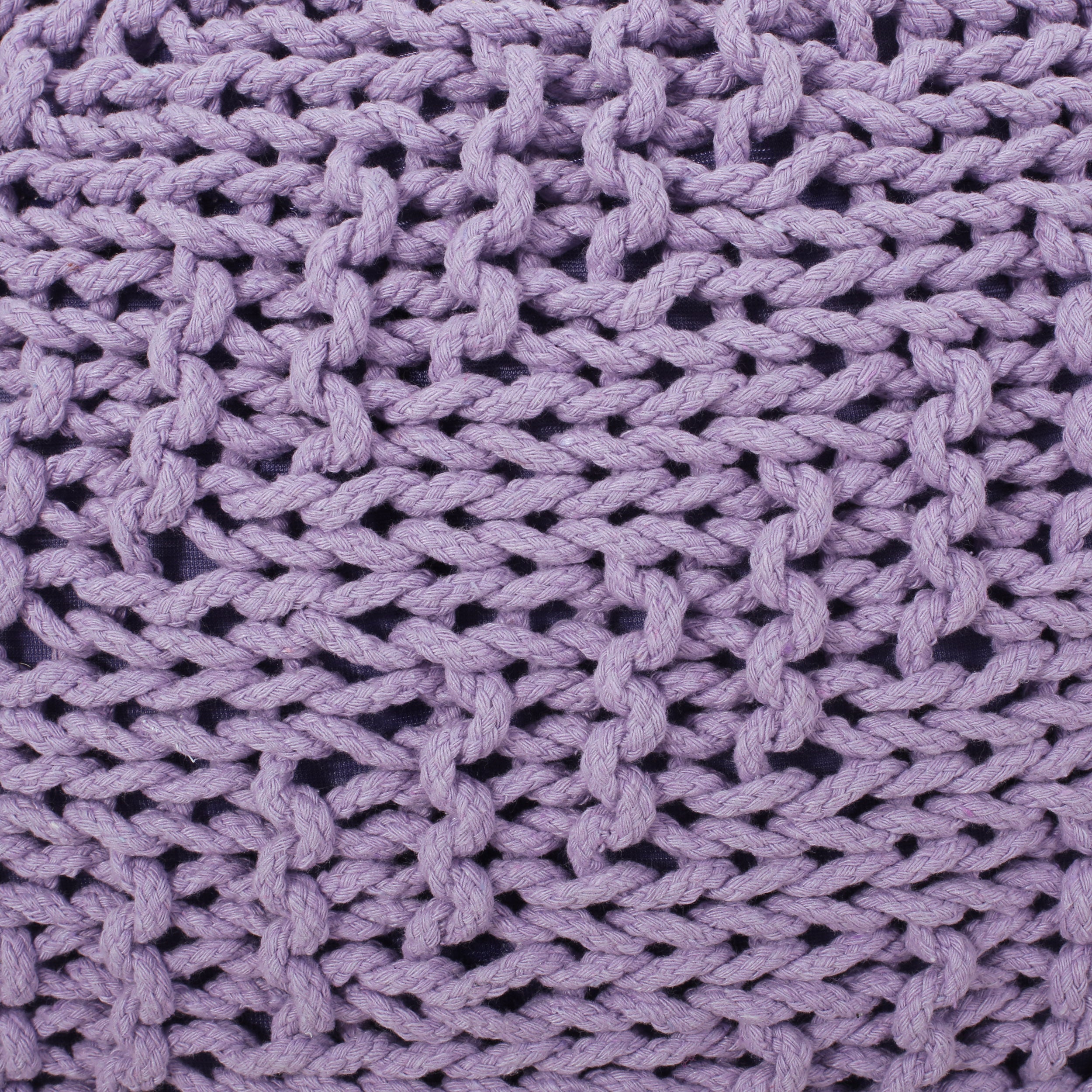 Bordeaux Knitted Cotton Round Pouf, Lavender