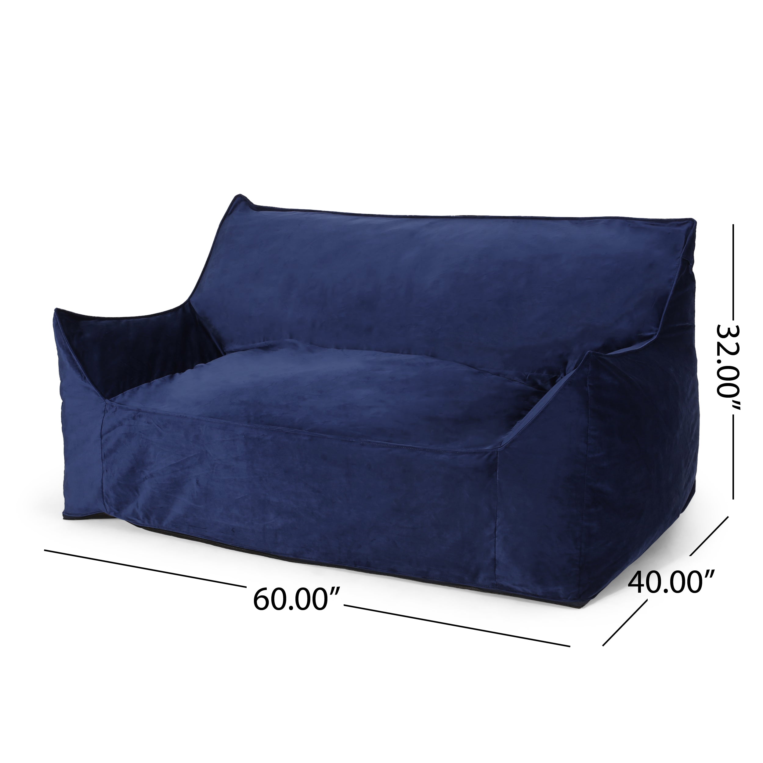 Fila Velveteen 2 Seater Oversized Bean Bag Chair with Armrests