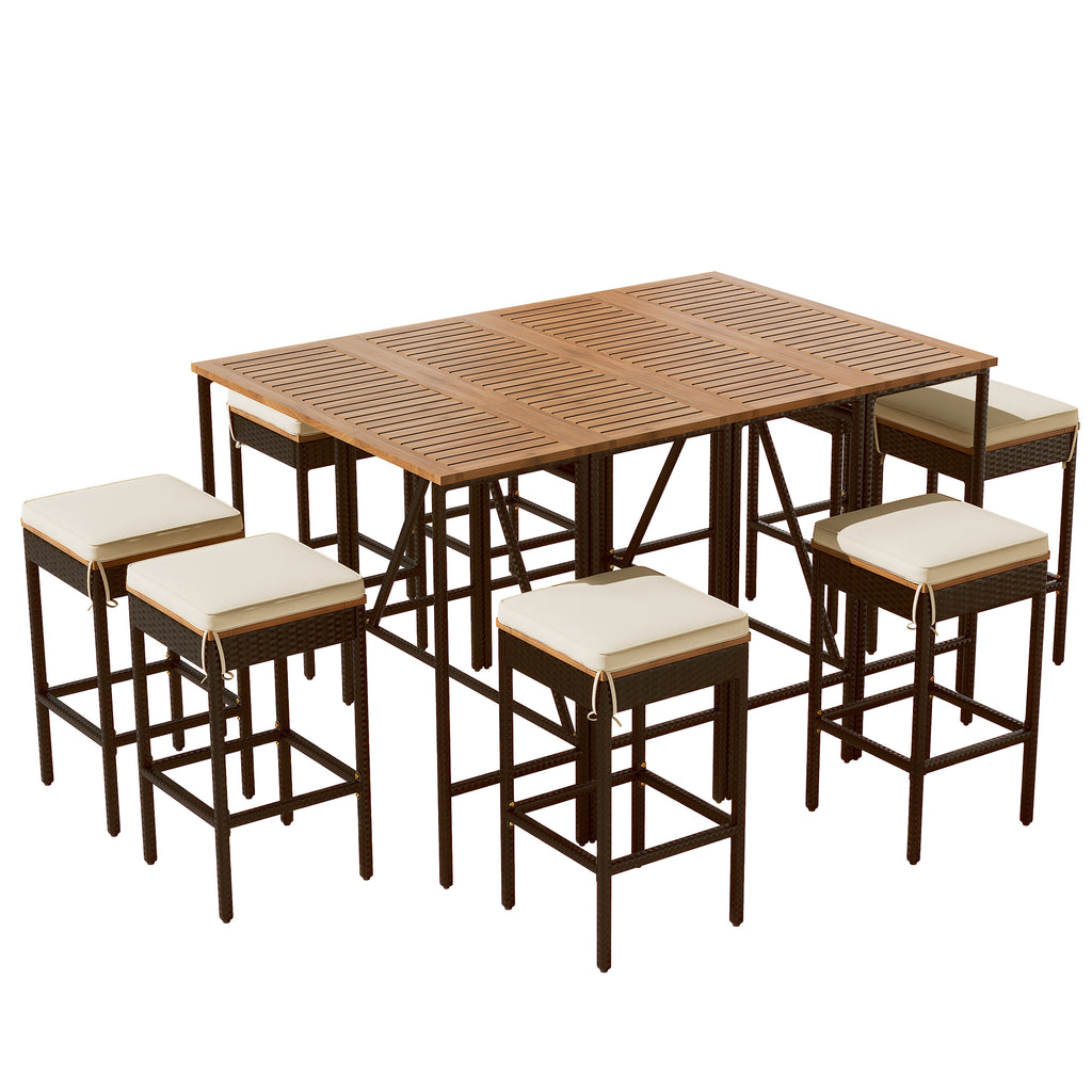 GO 10-Piece Outdoor Acacia Wood Bar Height Table And Stools Set
