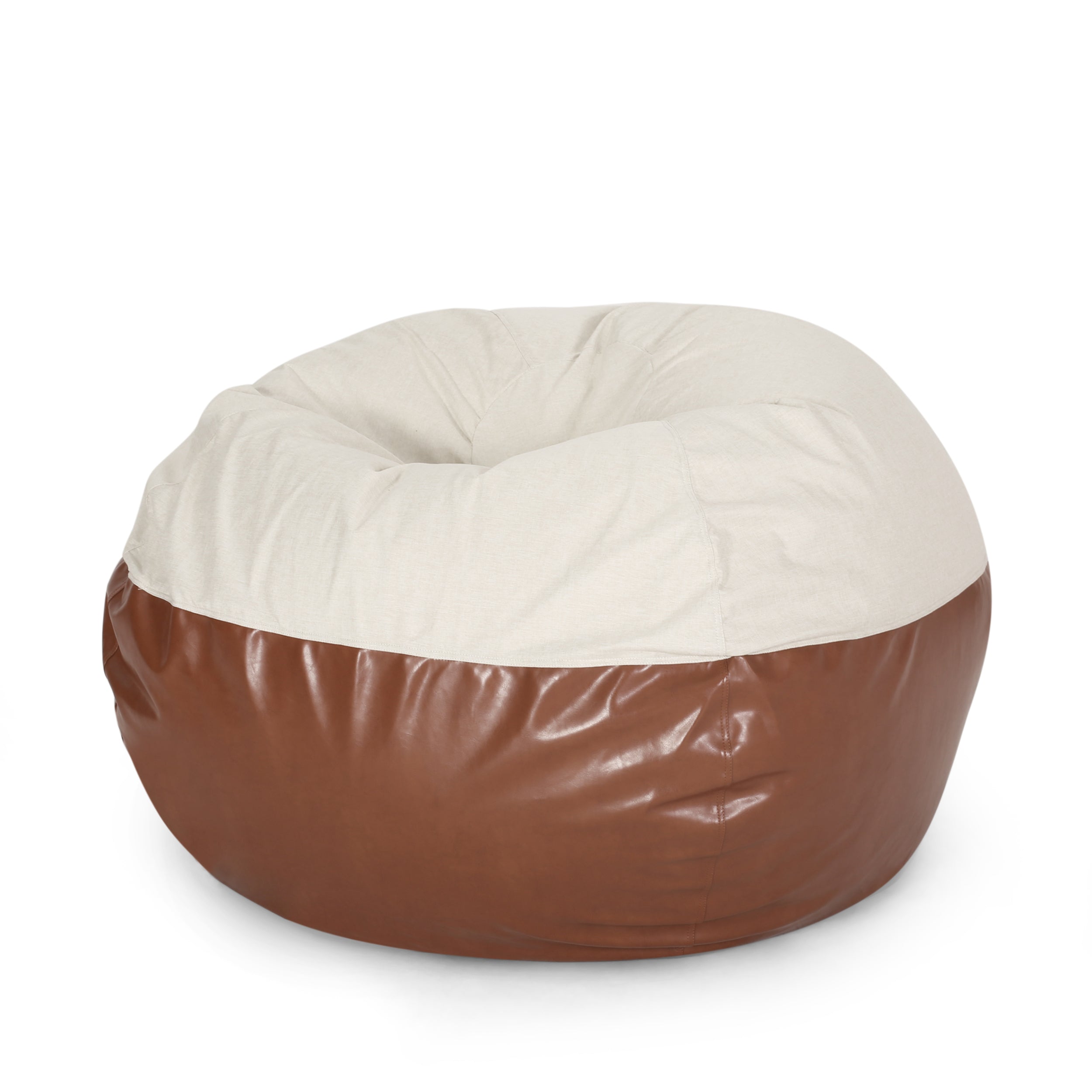 Maxi 5 Foot Two Color Fabric and Faux Leather Rounded Bean Bag