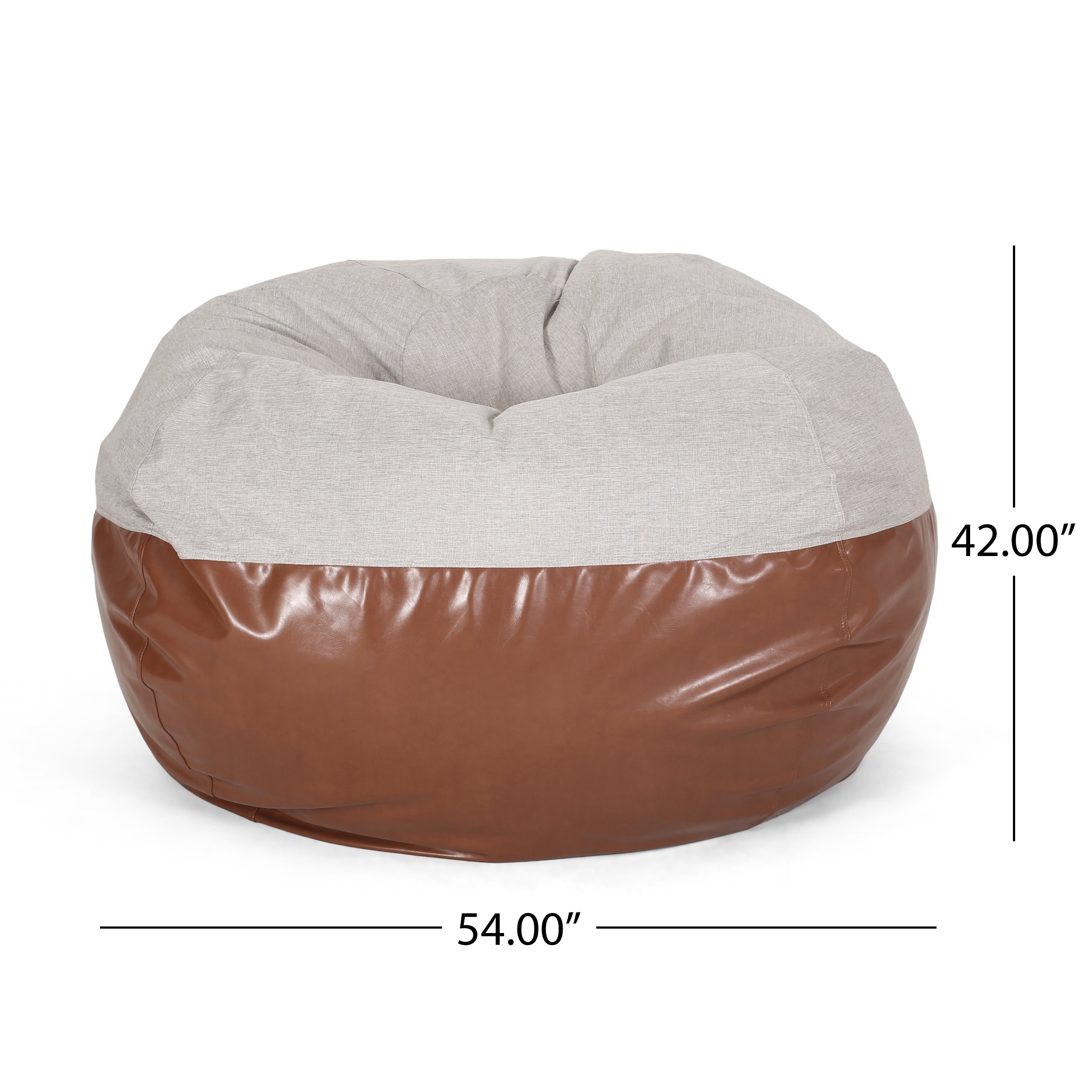 Maxi 5 Foot Two-Color Fabric and Faux Leather Rounded Bean Bag