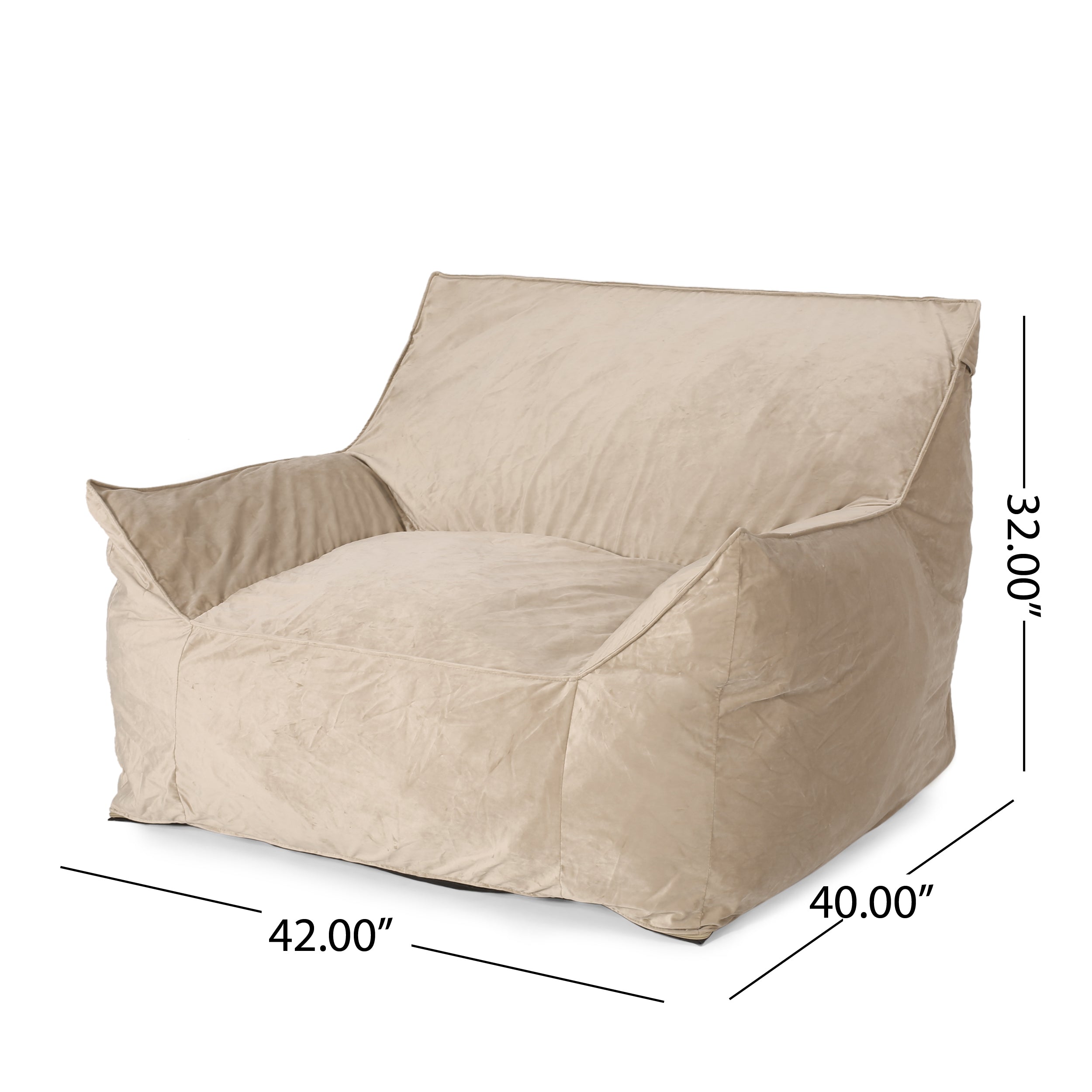 Allea Velveteen Bean Bag Chair with Armrests
