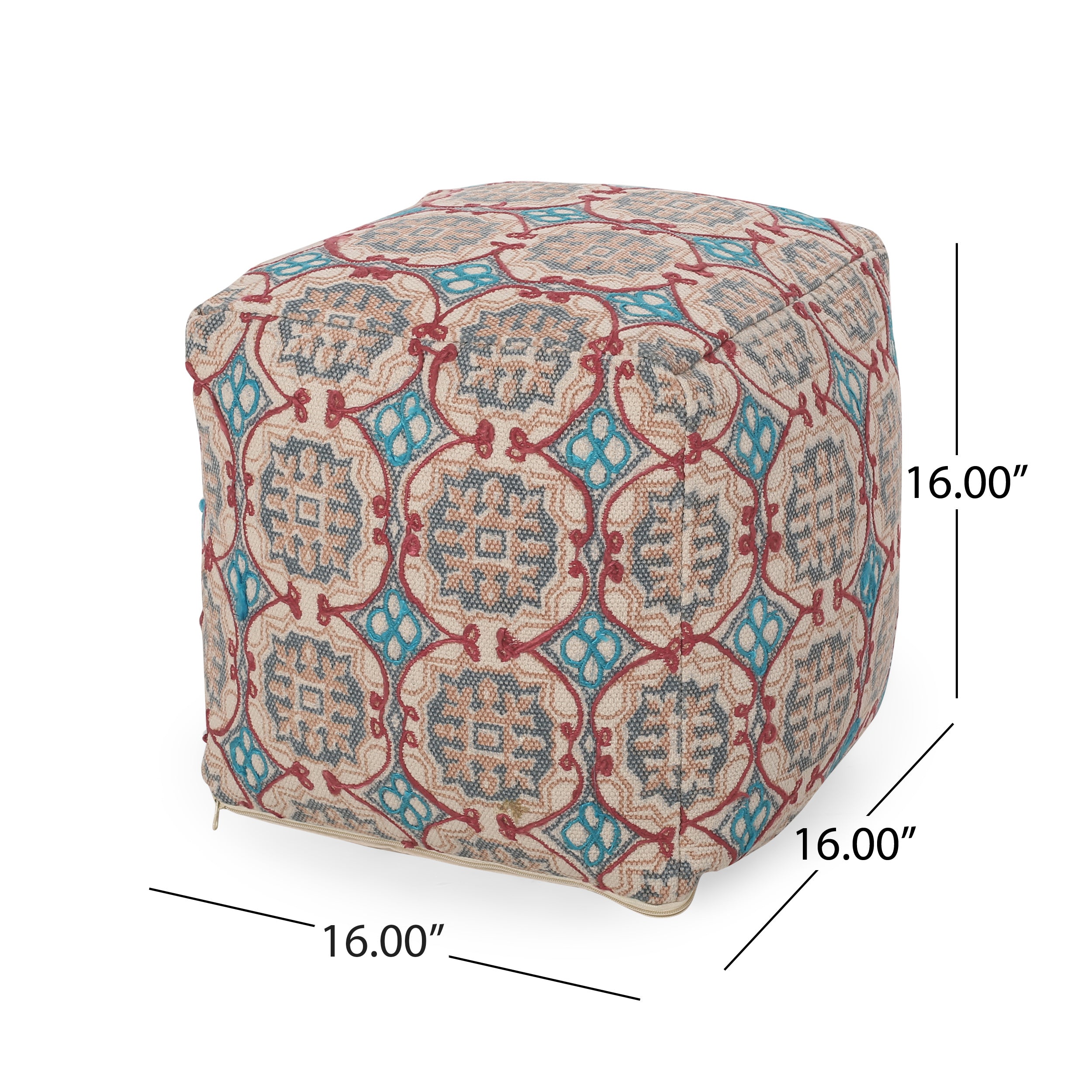 Amelia Handcrafted Fabric Pouf, Multicolored