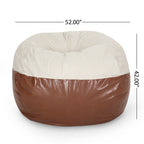Maxi 5 Foot Two Color Fabric and Faux Leather Rounded Bean Bag