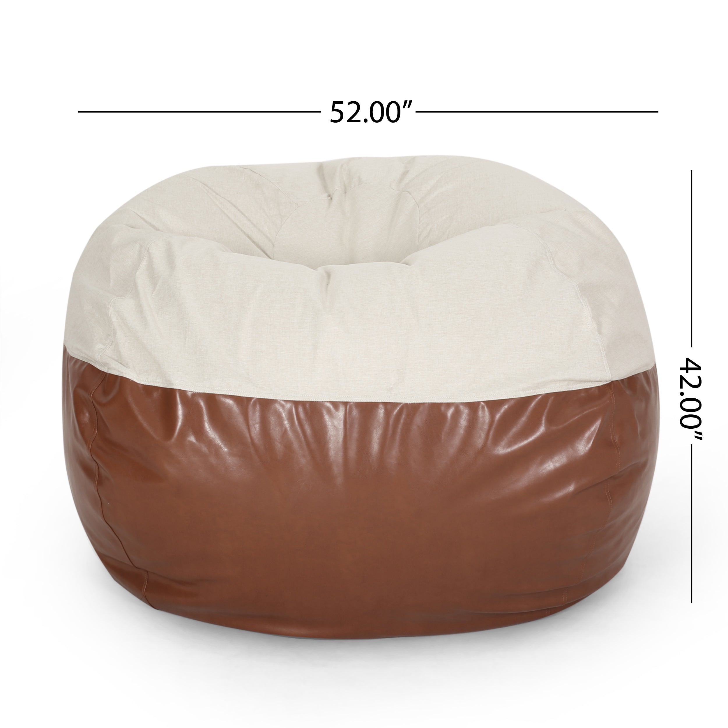 Maxi 5 Foot Two Color Fabric and Faux Leather Rounded Bean Bag