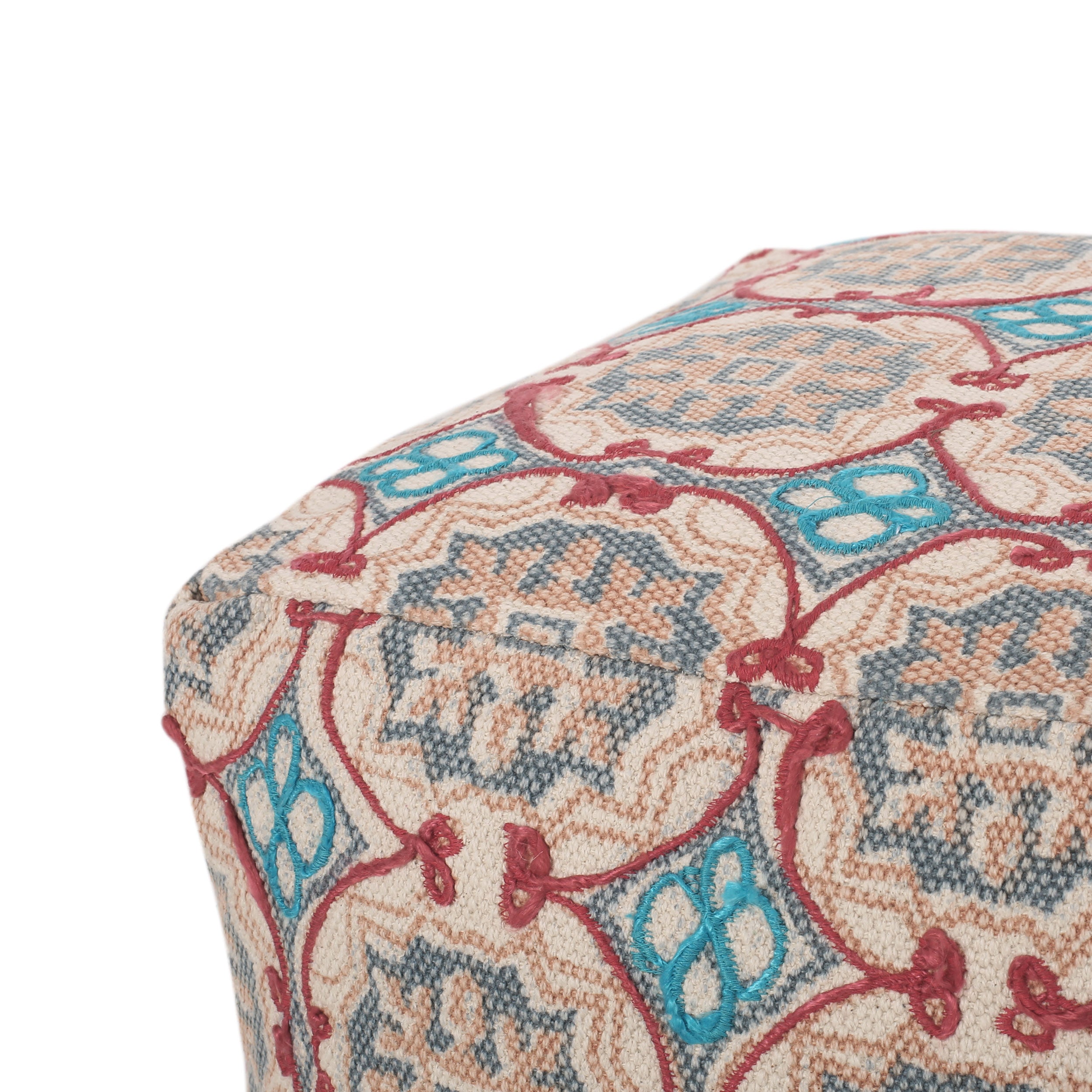Amelia Handcrafted Fabric Pouf, Multicolored