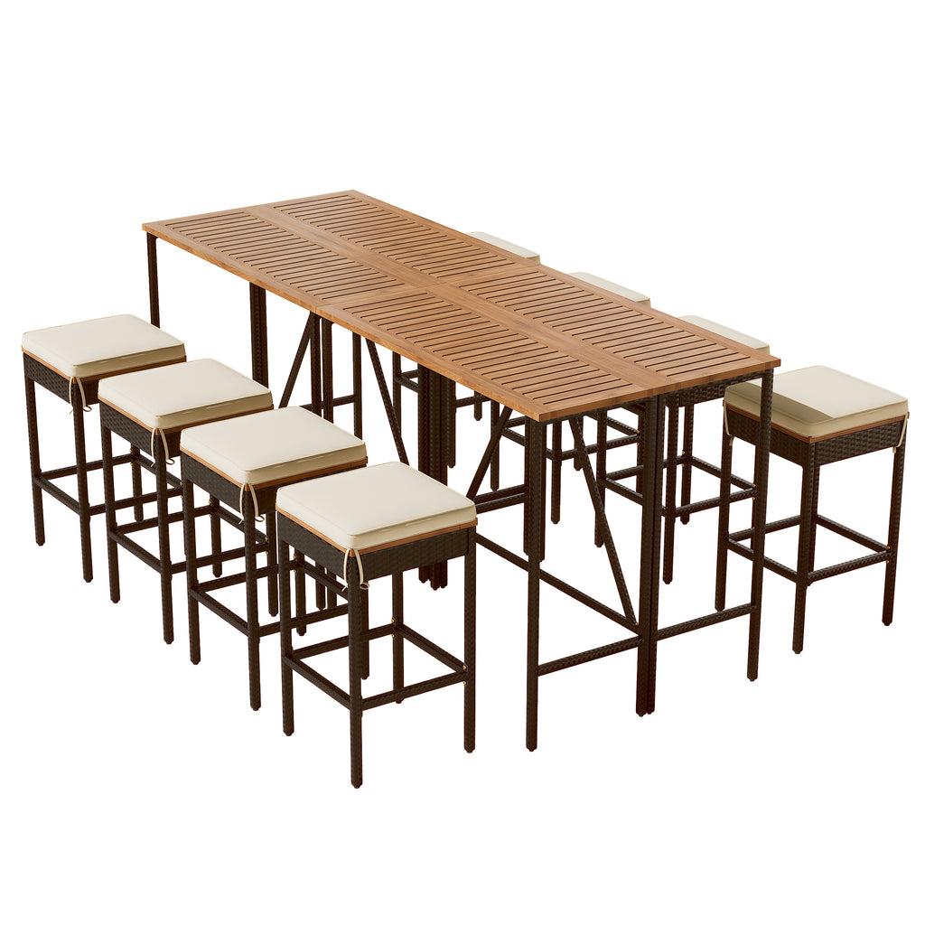 GO 10-Piece Outdoor Acacia Wood Bar Height Table And Stools Set
