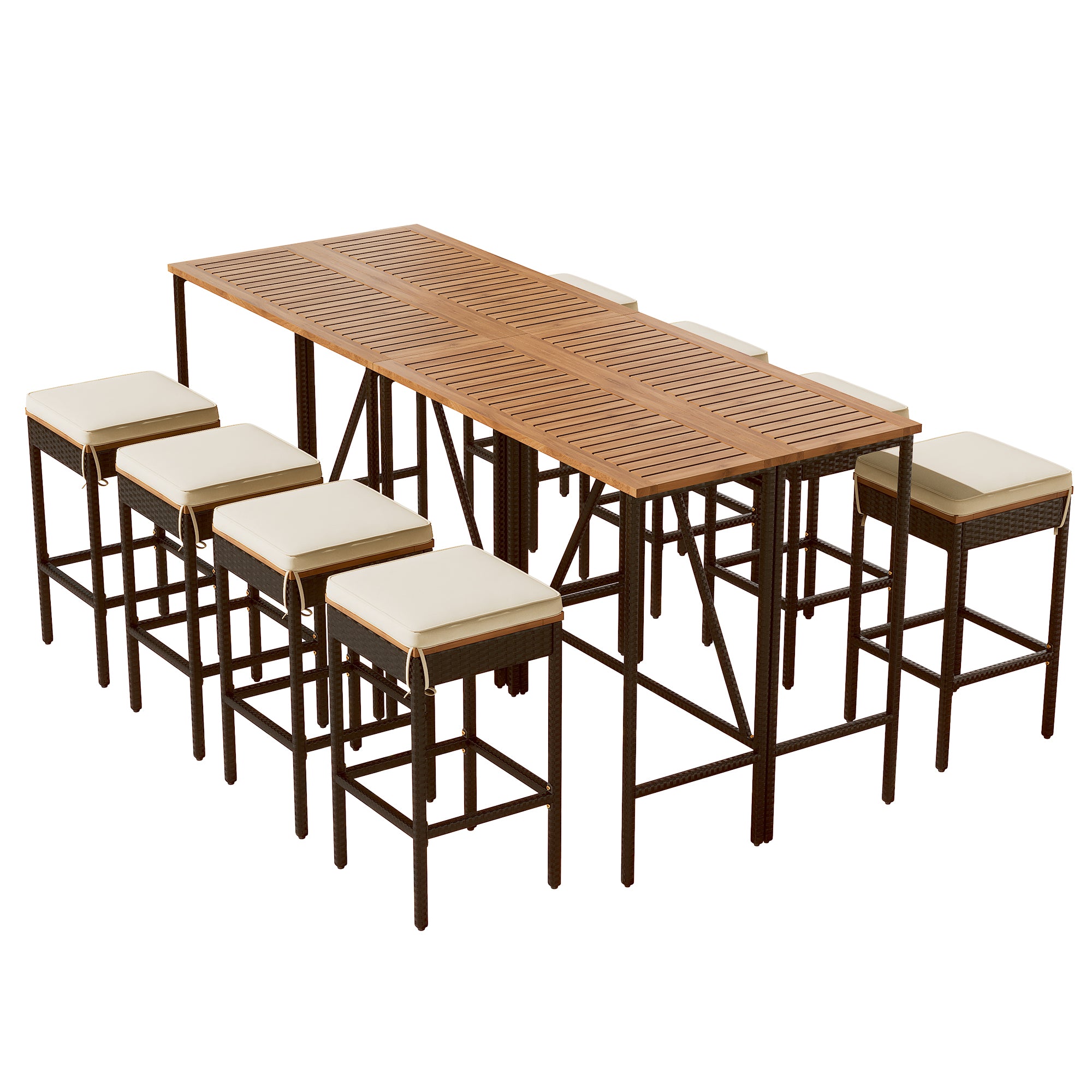 GO 10-Piece Outdoor Acacia Wood Bar Height Table And Stools Set