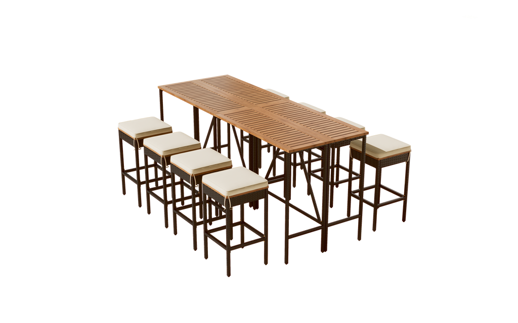 GO 10-Piece Outdoor Acacia Wood Bar Height Table And Stools Set