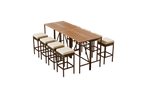 GO 10-Piece Outdoor Acacia Wood Bar Height Table And Stools Set