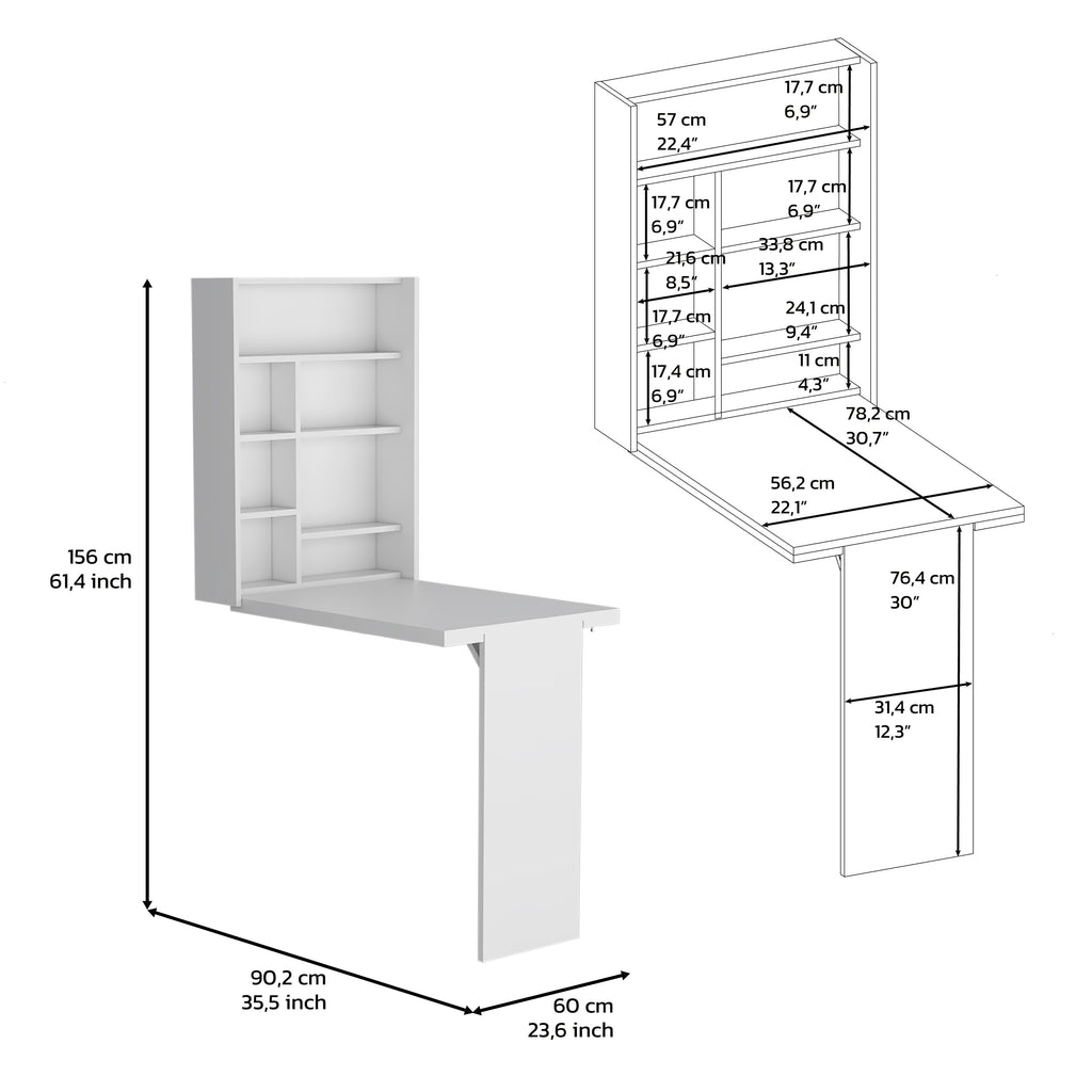 Wall Foldable Table with Multiple Shelves