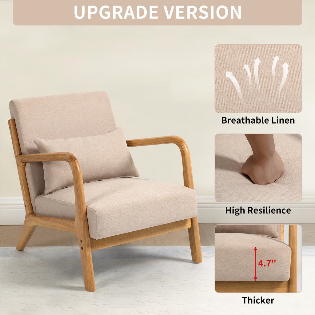 Leisure Chair with Solid Wood Armrest and Feet
