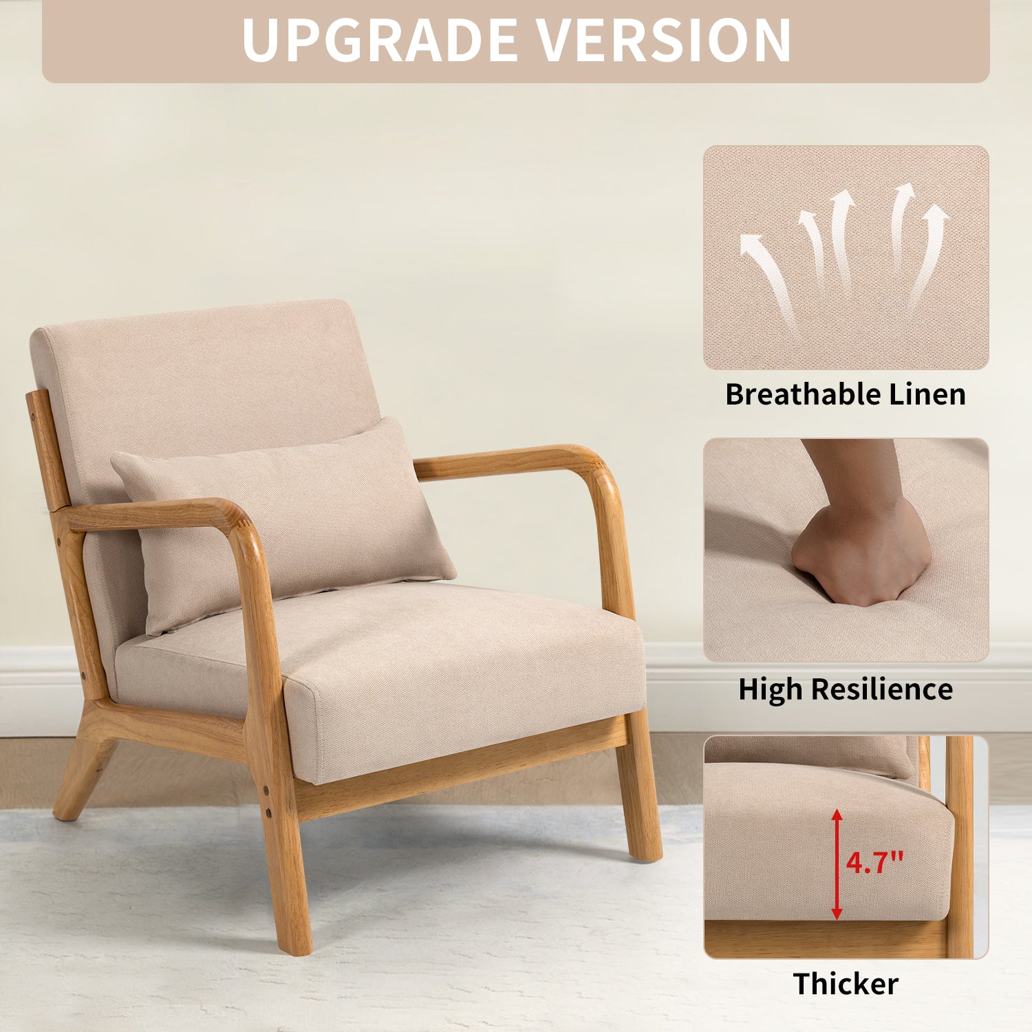 Leisure Chair with Solid Wood Armrest and Feet