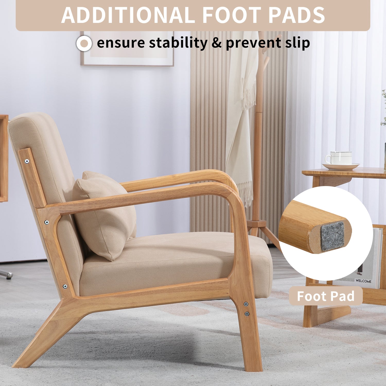 Leisure Chair with Solid Wood Armrest and Feet