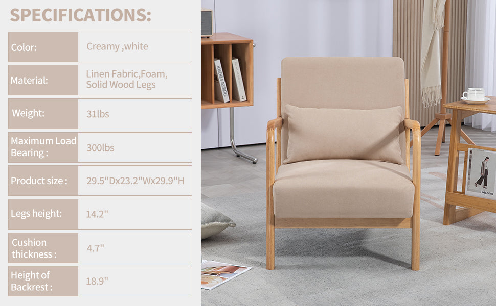Leisure Chair with Solid Wood Armrest and Feet