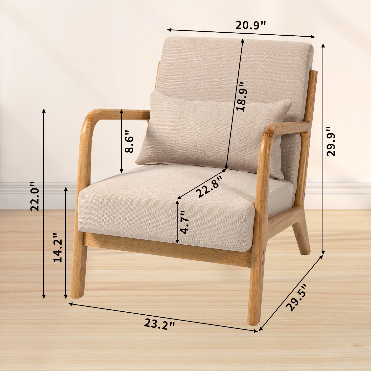 Leisure Chair with Solid Wood Armrest and Feet