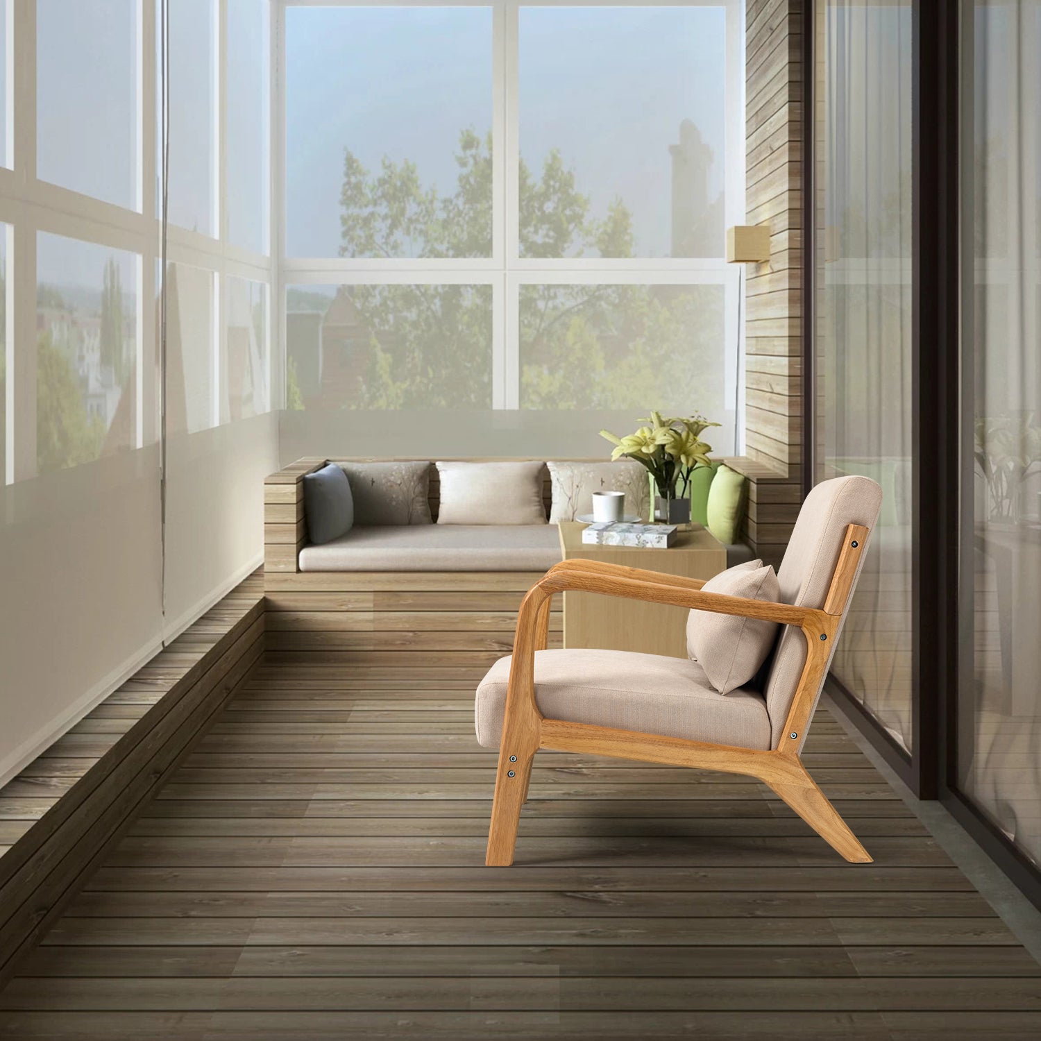 Leisure Chair with Solid Wood Armrest and Feet