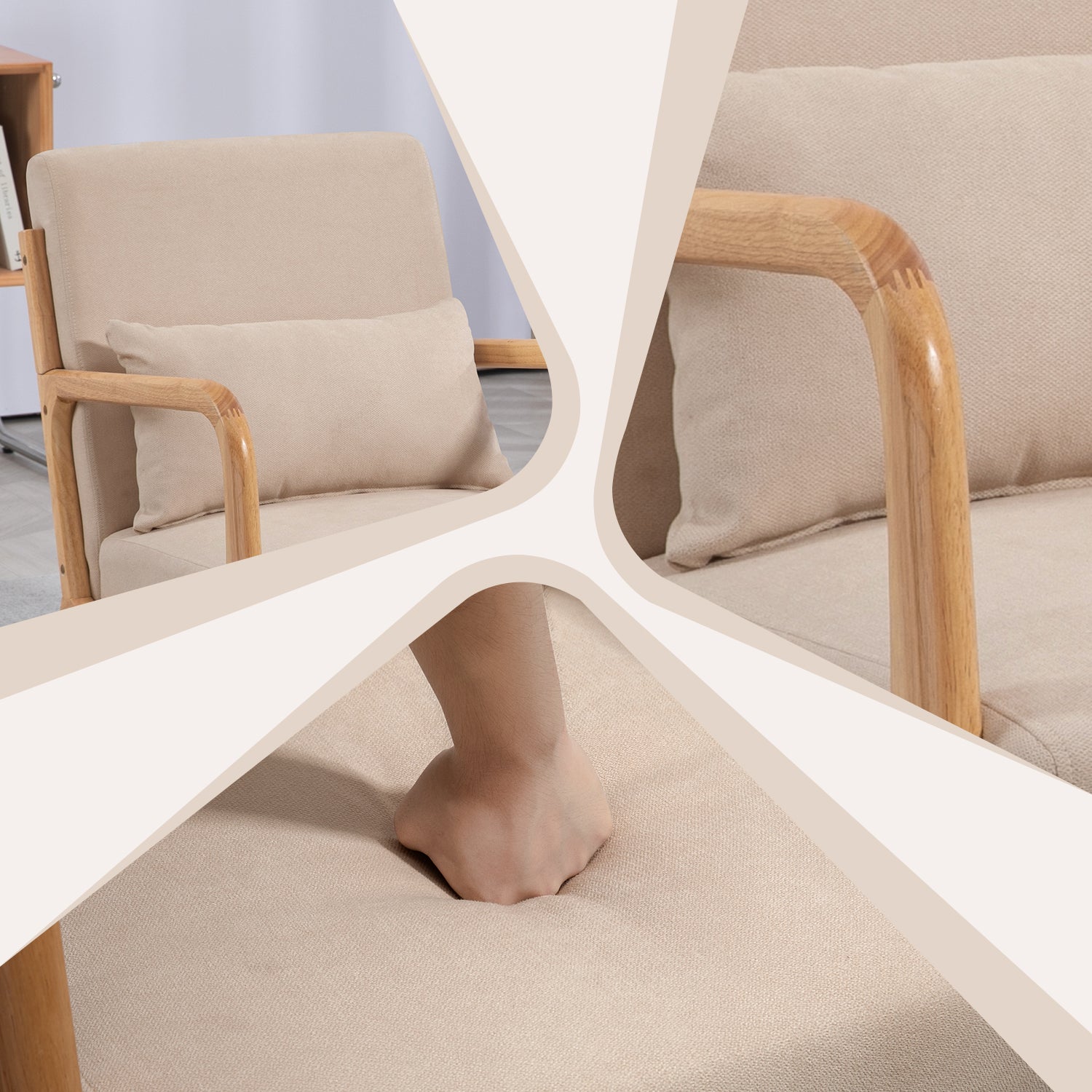 Leisure Chair with Solid Wood Armrest and Feet