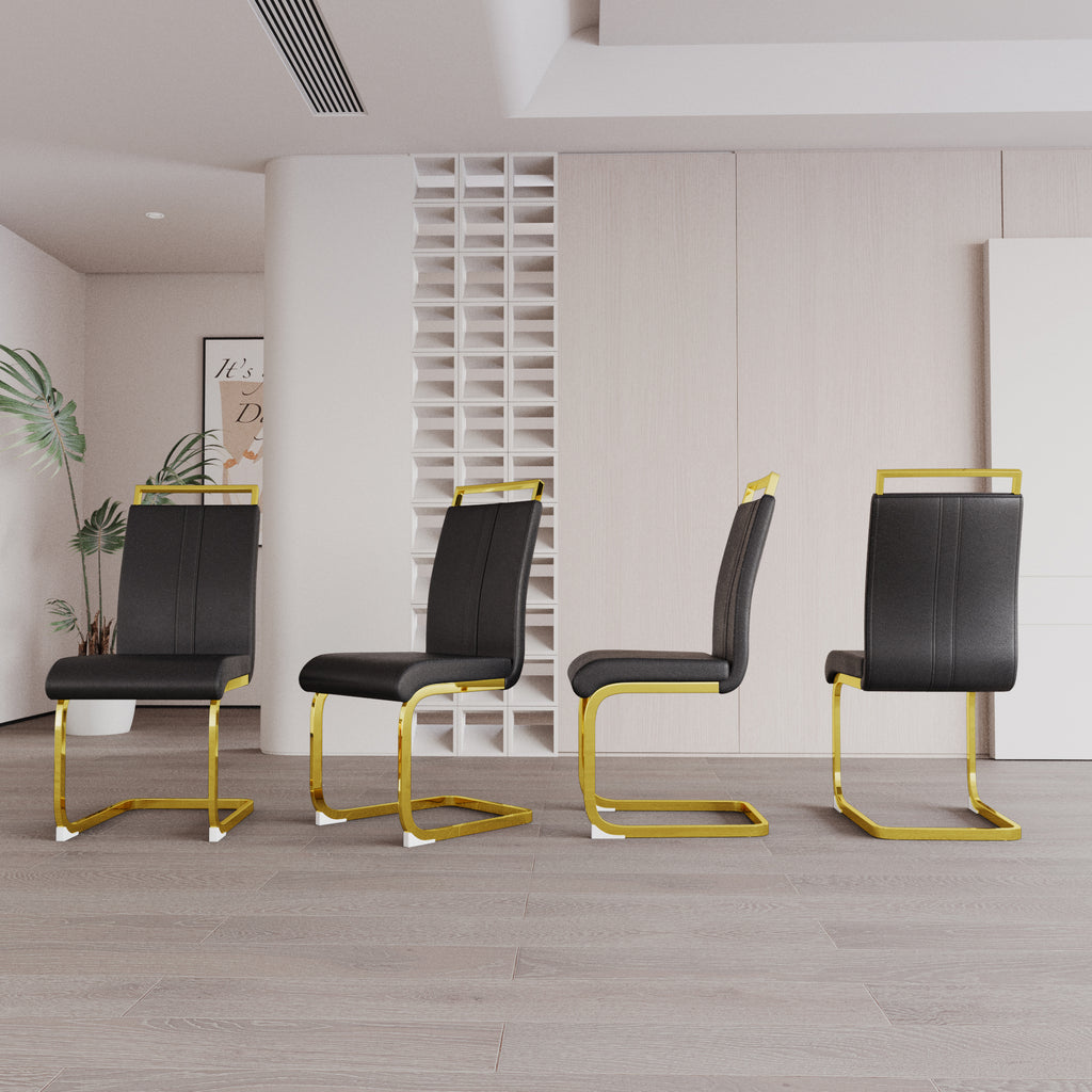 Modern Dining Chairs with Golden Metal Legs - Set of 2