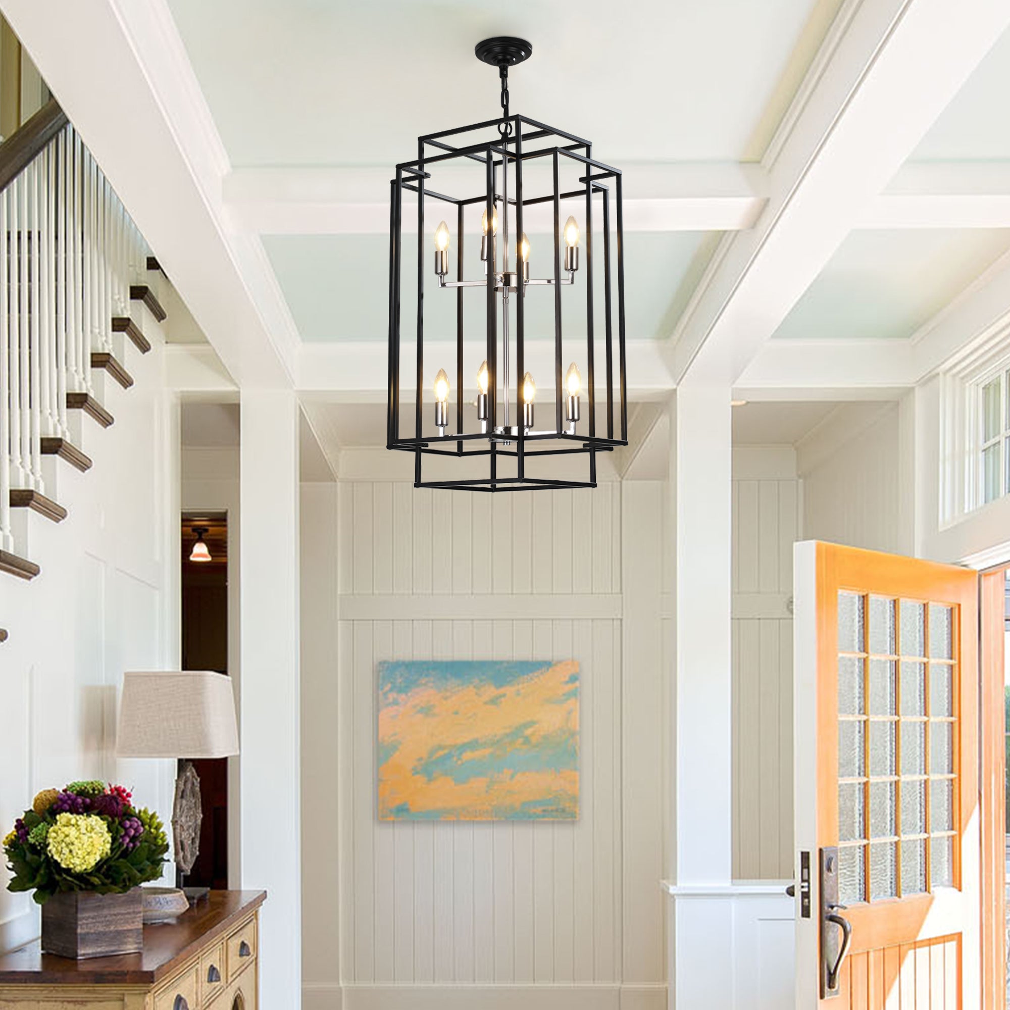 Black Geometric Foyer Chandelier