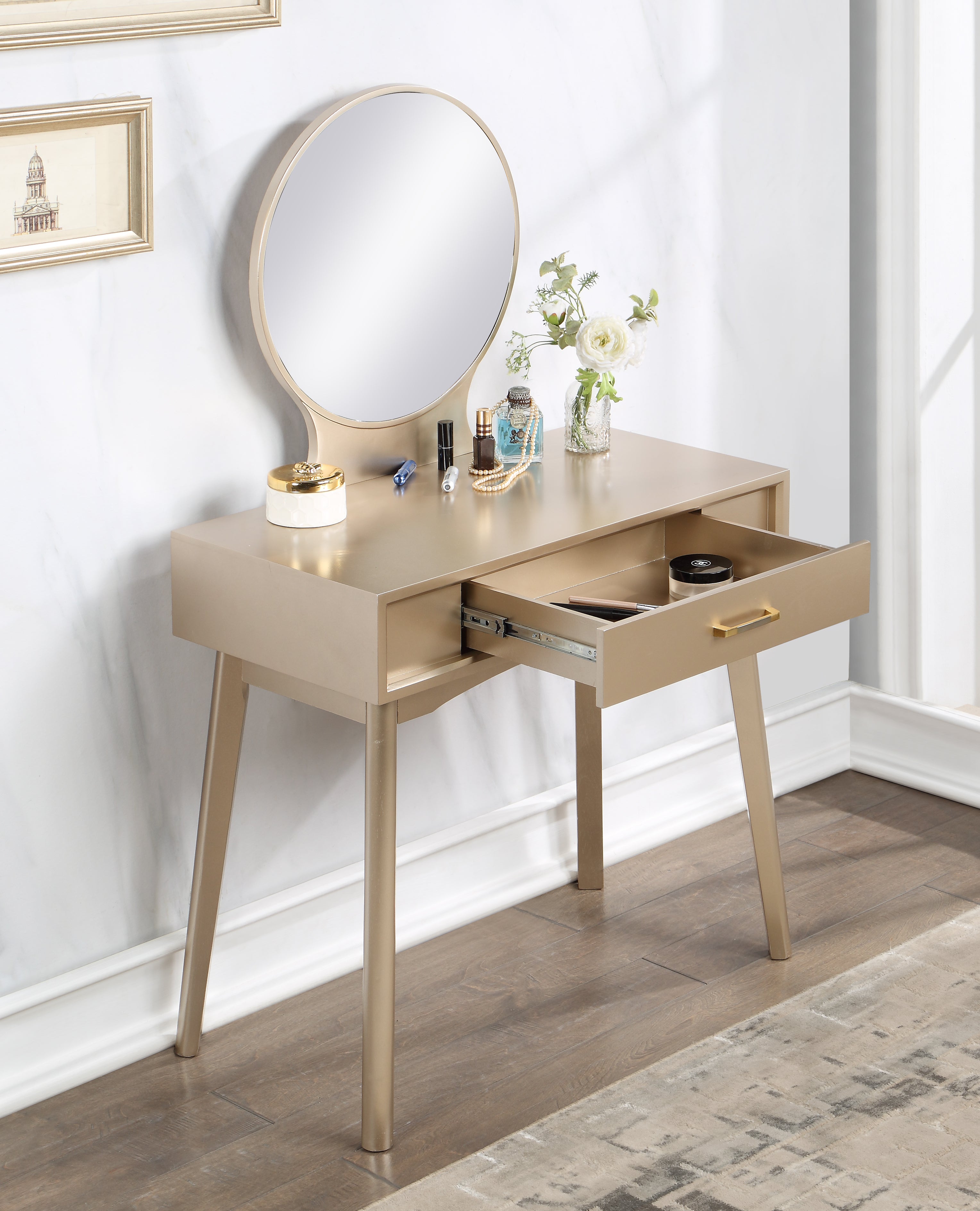 Maly Contemporary Wood Vanity and Stool Set