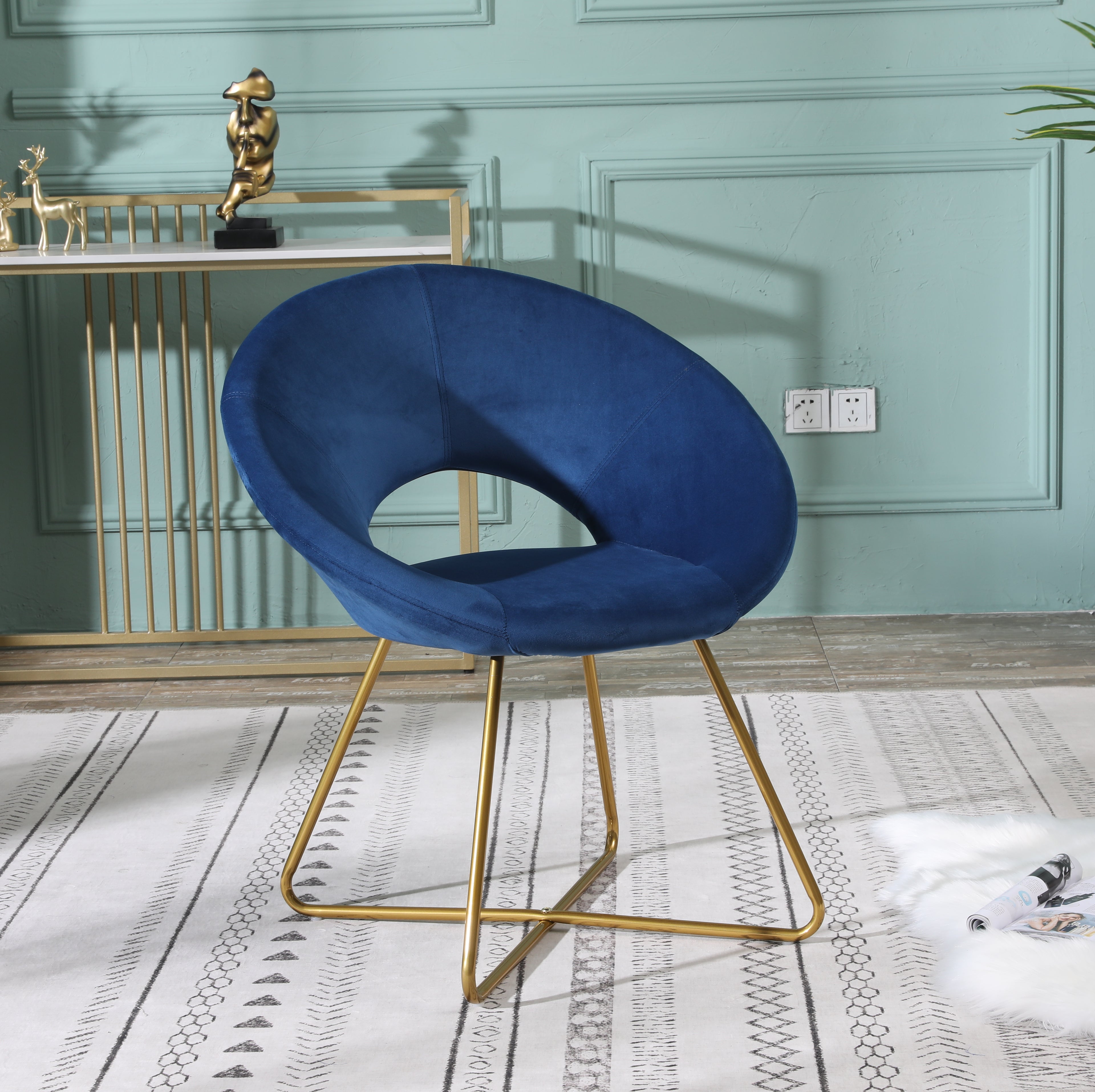 Slatina Blue Silky Velvet Upholstered Accent Chair