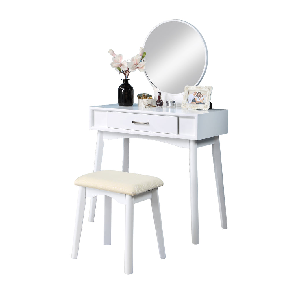 Maly Contemporary Wood Vanity and Stool Set