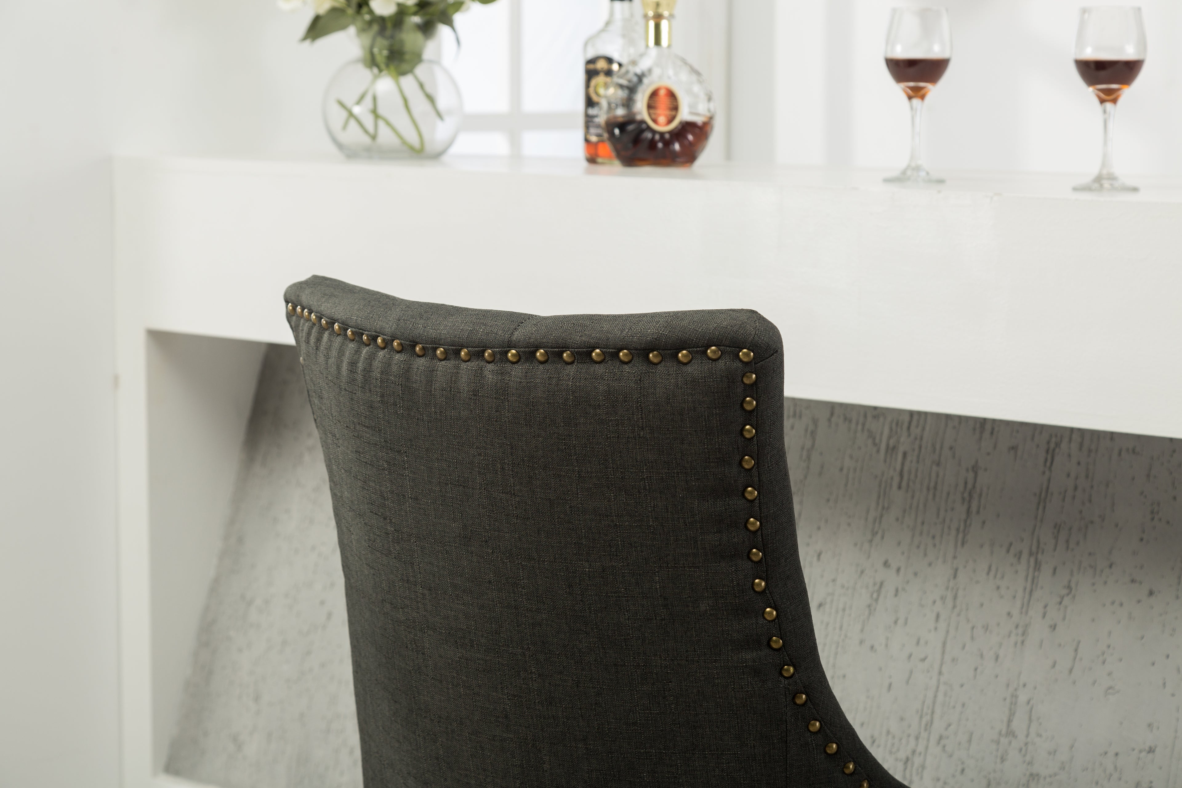 Charcoal Button Tufted Solid Wood Wingback Hostess Chairs Set of 2