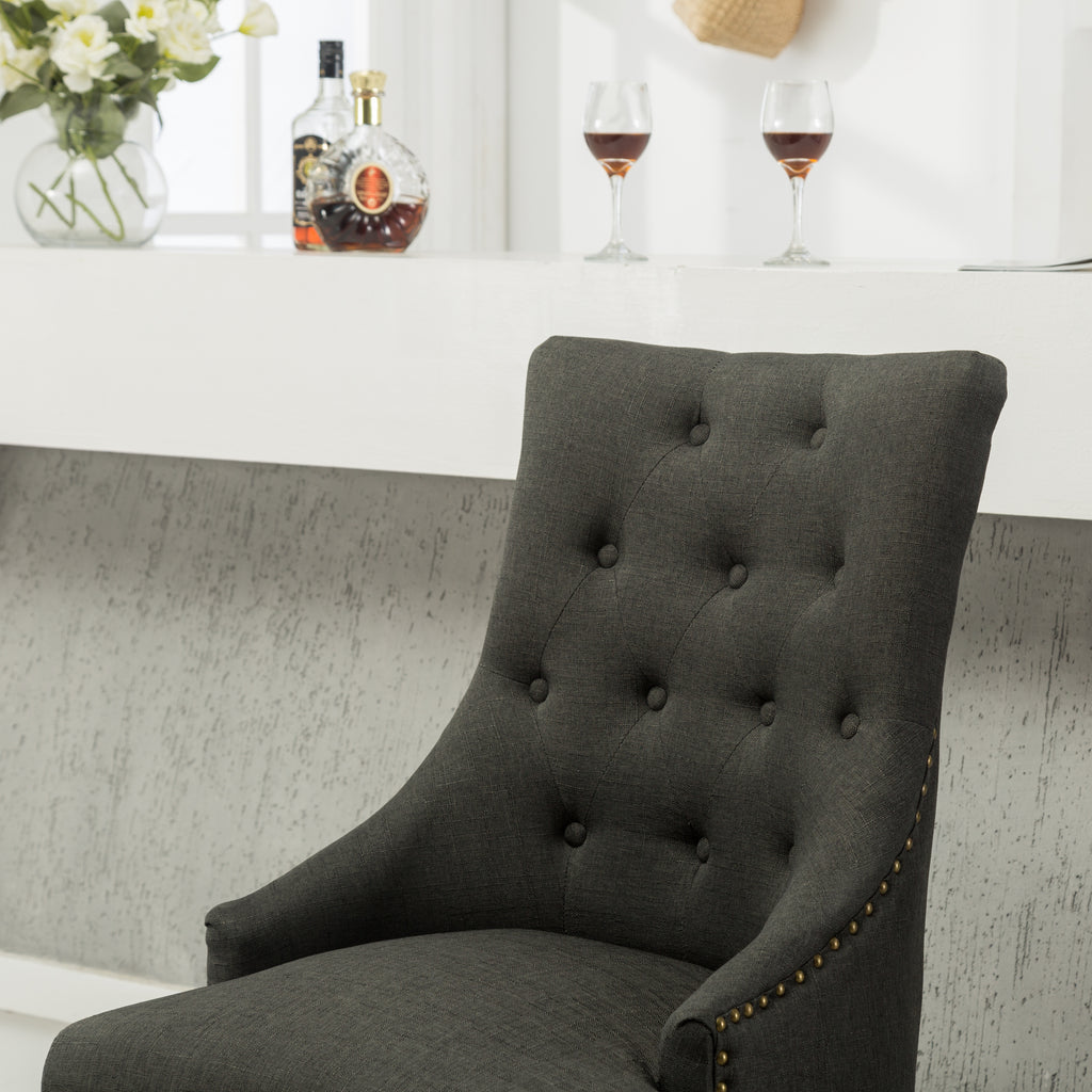 Charcoal Button Tufted Solid Wood Wingback Hostess Chairs Set of 2