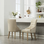 Tan Button Tufted Solid Wood Wingback Hostess Chairs with Nail Heads