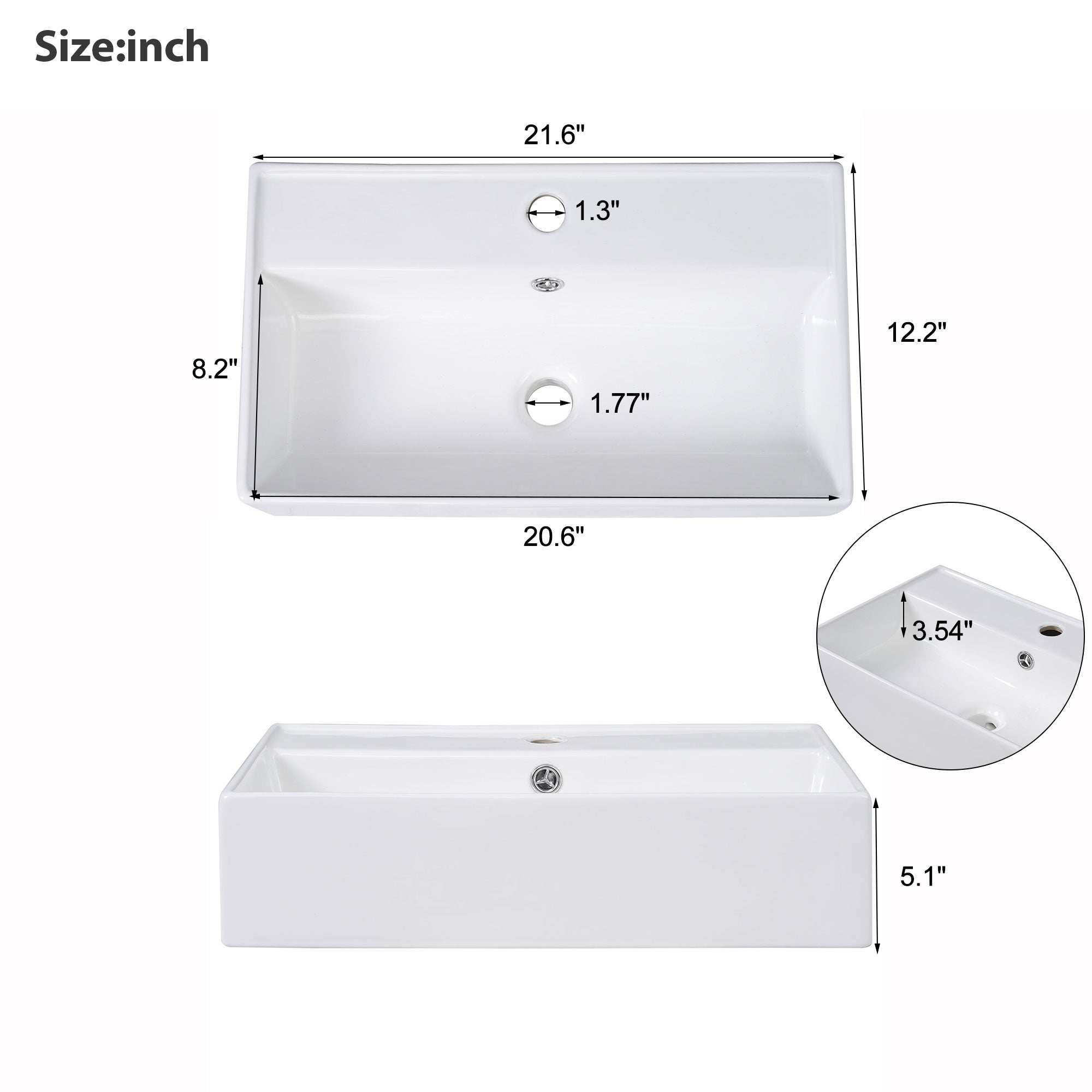 21.6" White Right Side Storage Bathroom Vanity