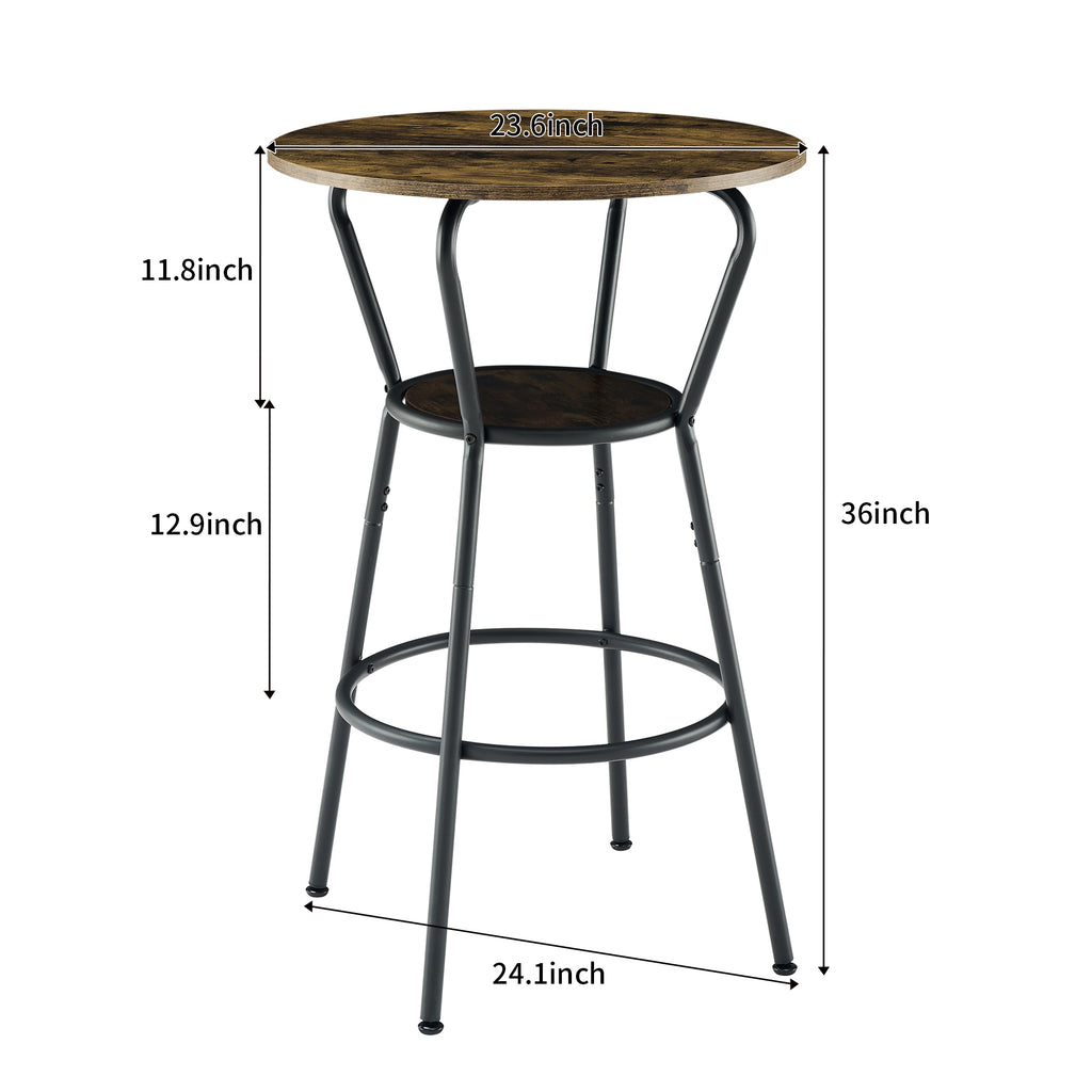 Rustic Round Bar Table And Stool Set with Shelf