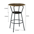 Rustic Round Bar Table And Stool Set with Shelf