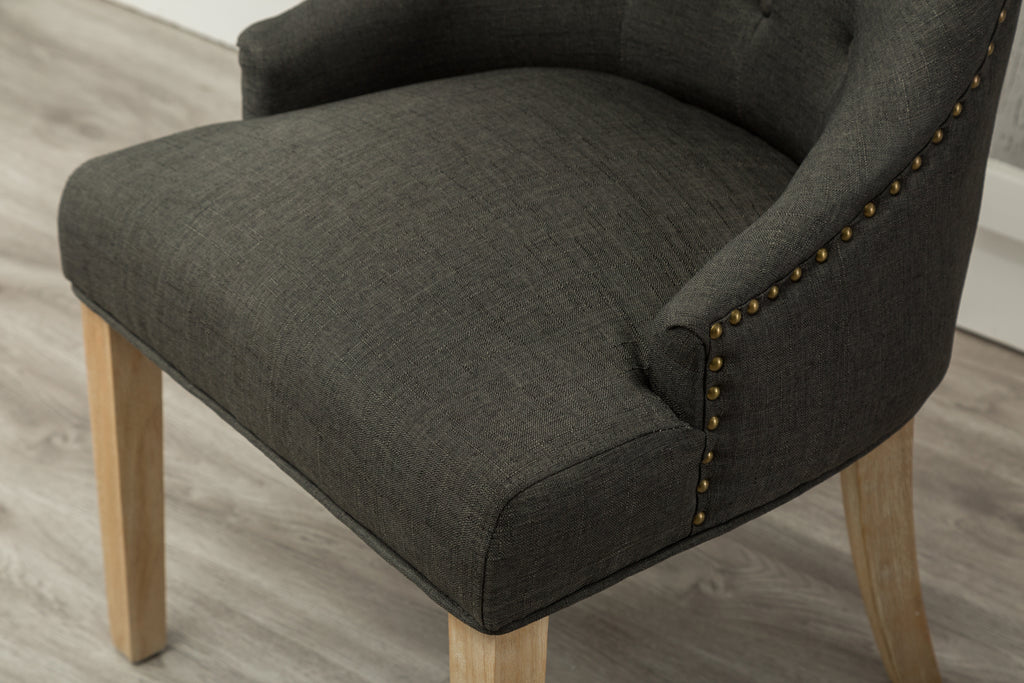 Charcoal Button Tufted Solid Wood Wingback Hostess Chairs Set of 2