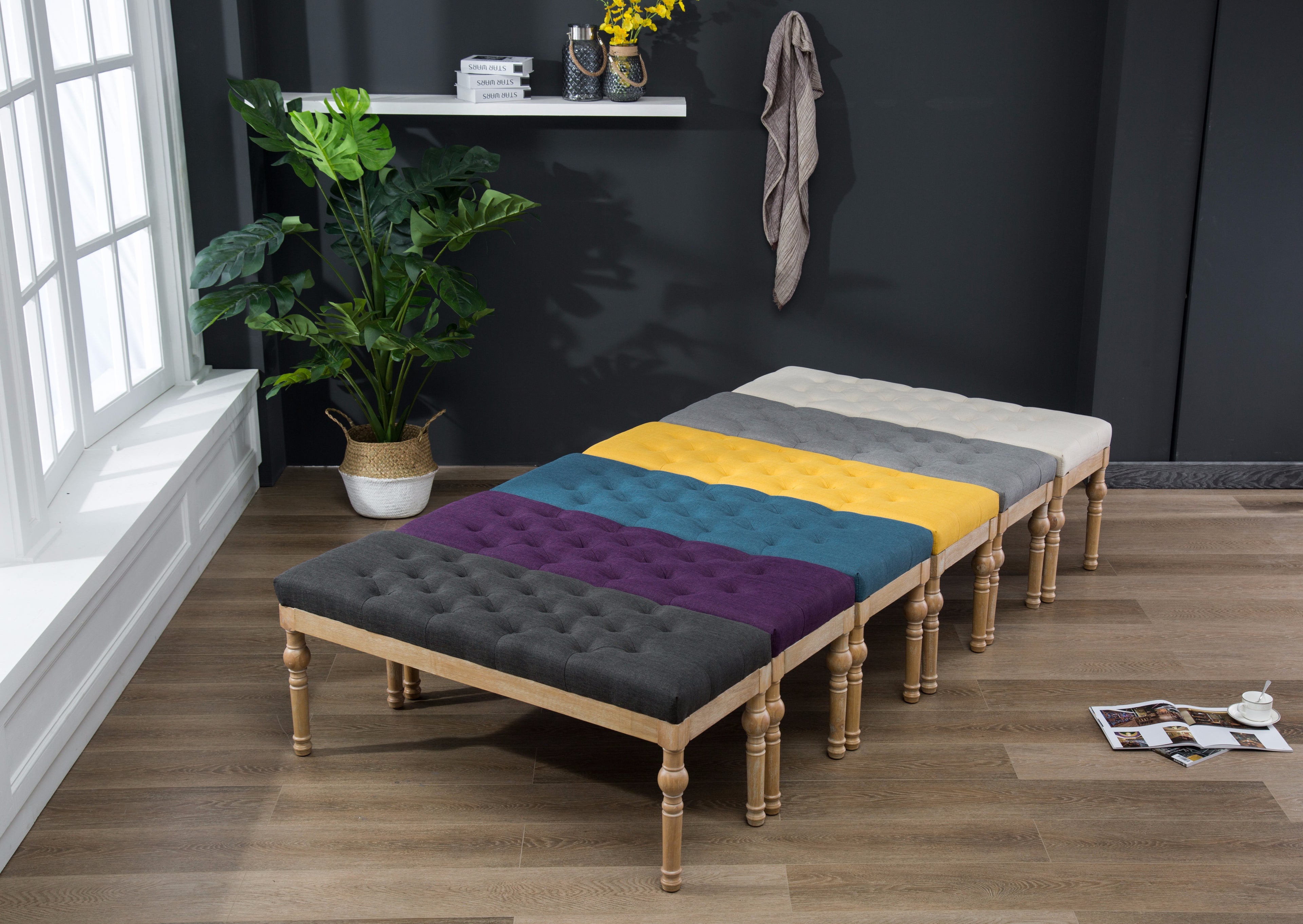 Habit Solid Wood Button Tufted Dining Bench