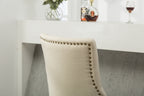 Tan Button Tufted Solid Wood Wingback Hostess Chairs with Nail Heads