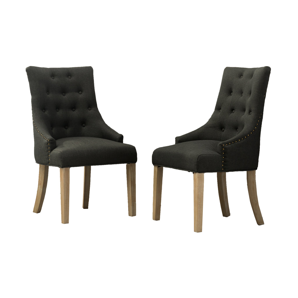 Charcoal Button Tufted Solid Wood Wingback Hostess Chairs Set of 2