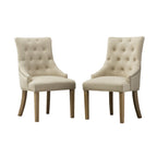 Tan Button Tufted Solid Wood Wingback Hostess Chairs with Nail Heads