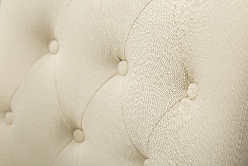 Tan Button Tufted Solid Wood Wingback Hostess Chairs with Nail Heads