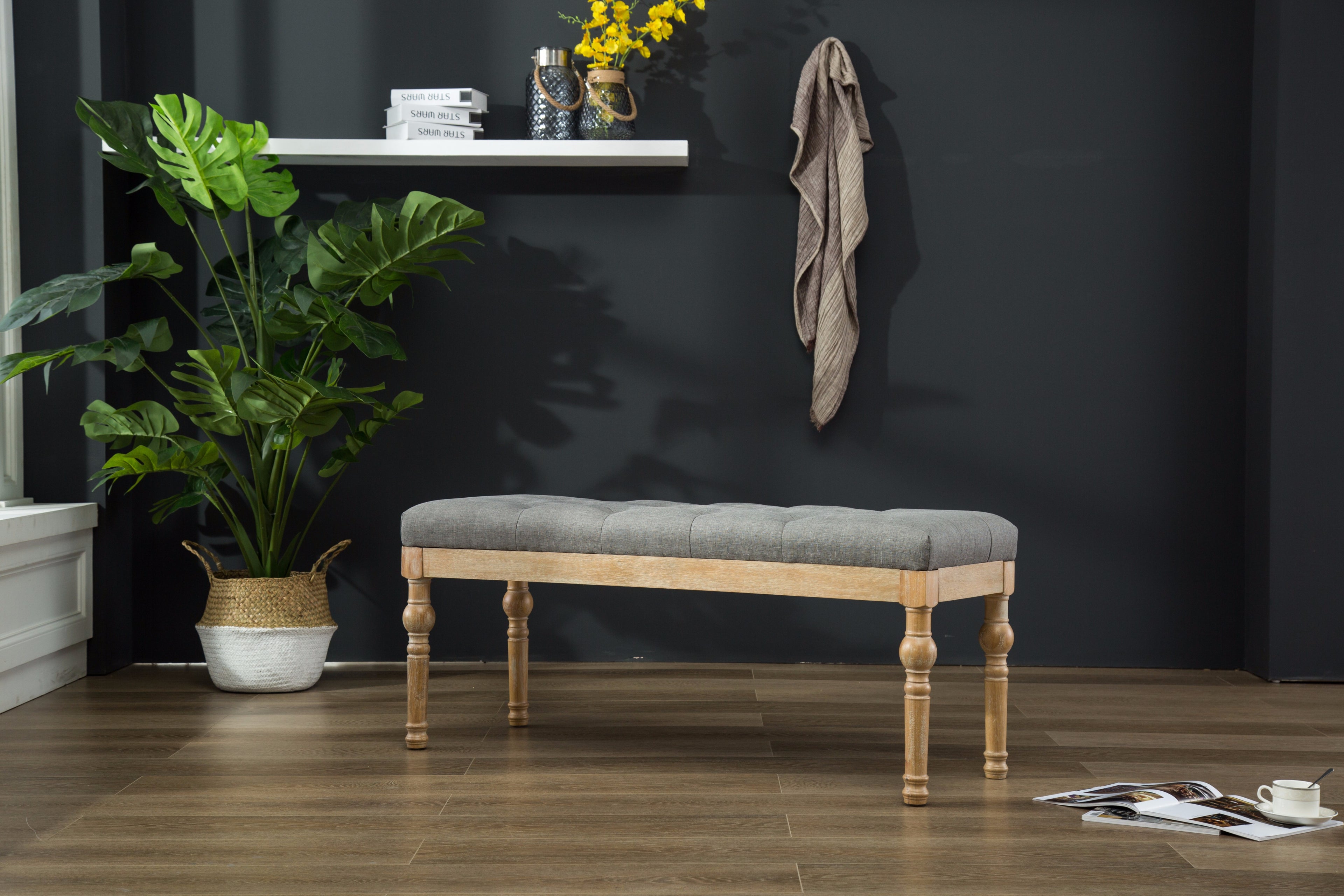 Habit Solid Wood Button Tufted Dining Bench