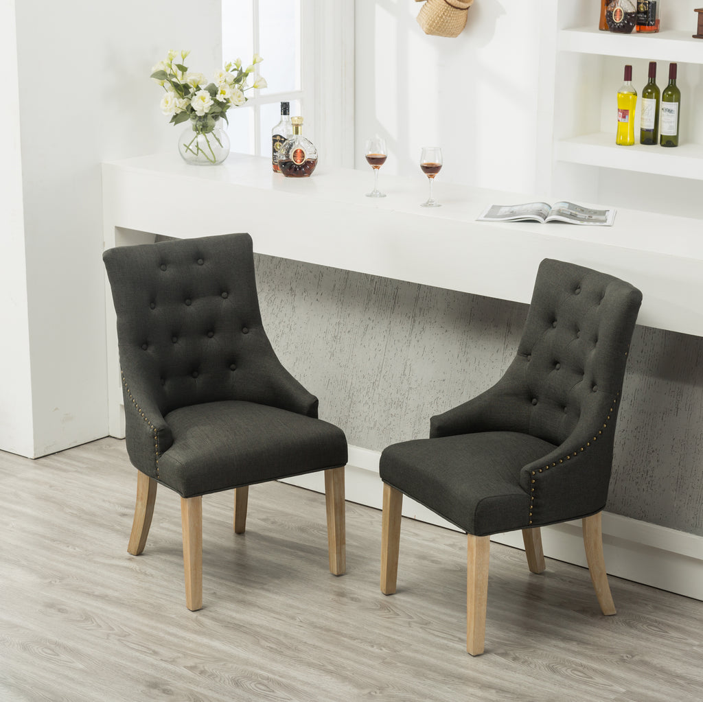 Charcoal Button Tufted Solid Wood Wingback Hostess Chairs Set of 2