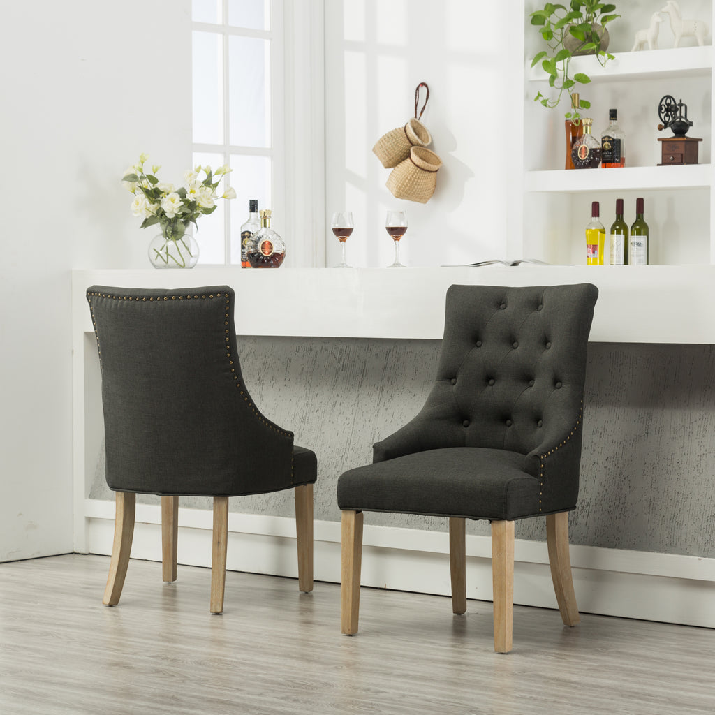 Charcoal Button Tufted Solid Wood Wingback Hostess Chairs Set of 2