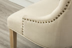 Tan Button Tufted Solid Wood Wingback Hostess Chairs with Nail Heads