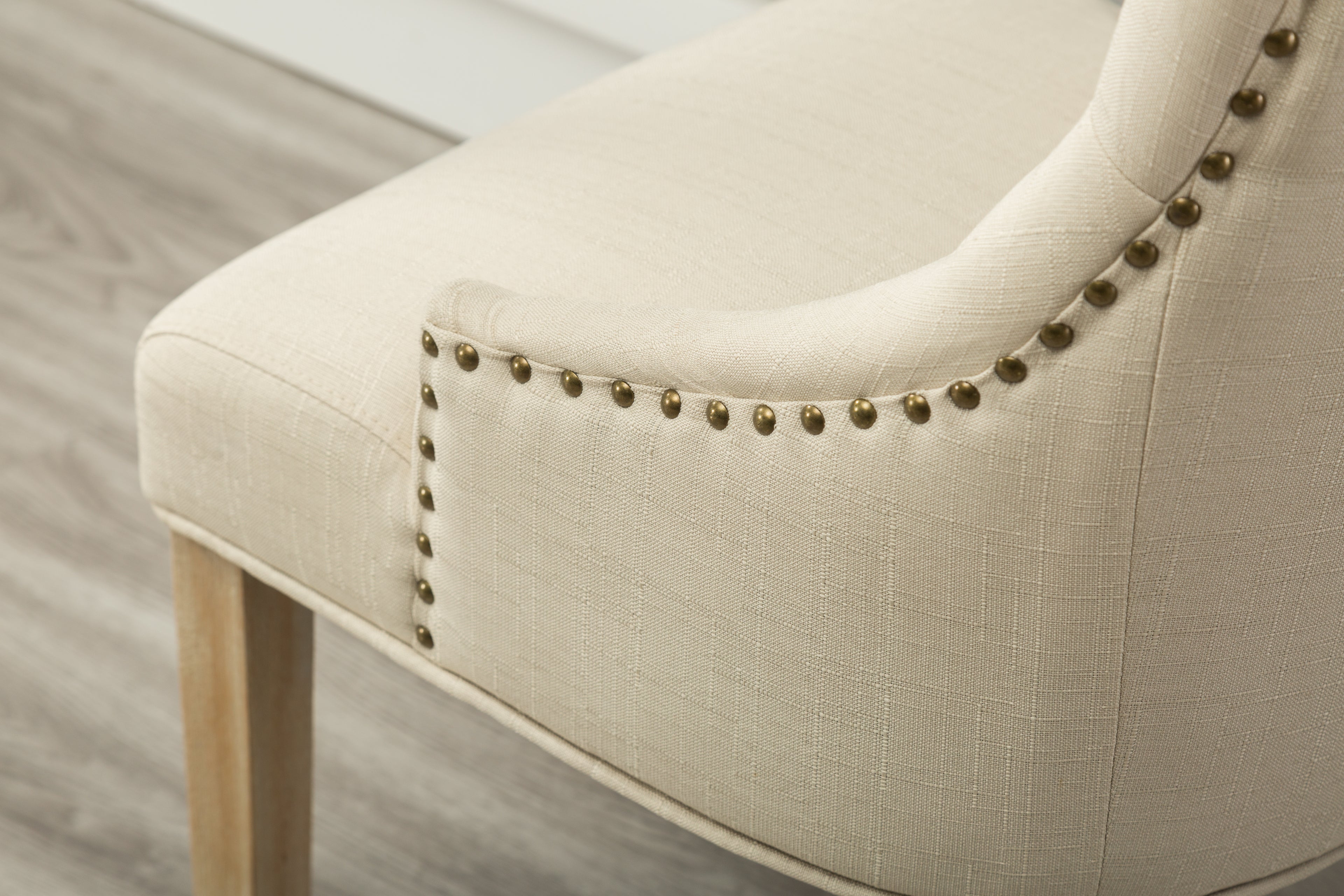 Tan Button Tufted Solid Wood Wingback Hostess Chairs with Nail Heads