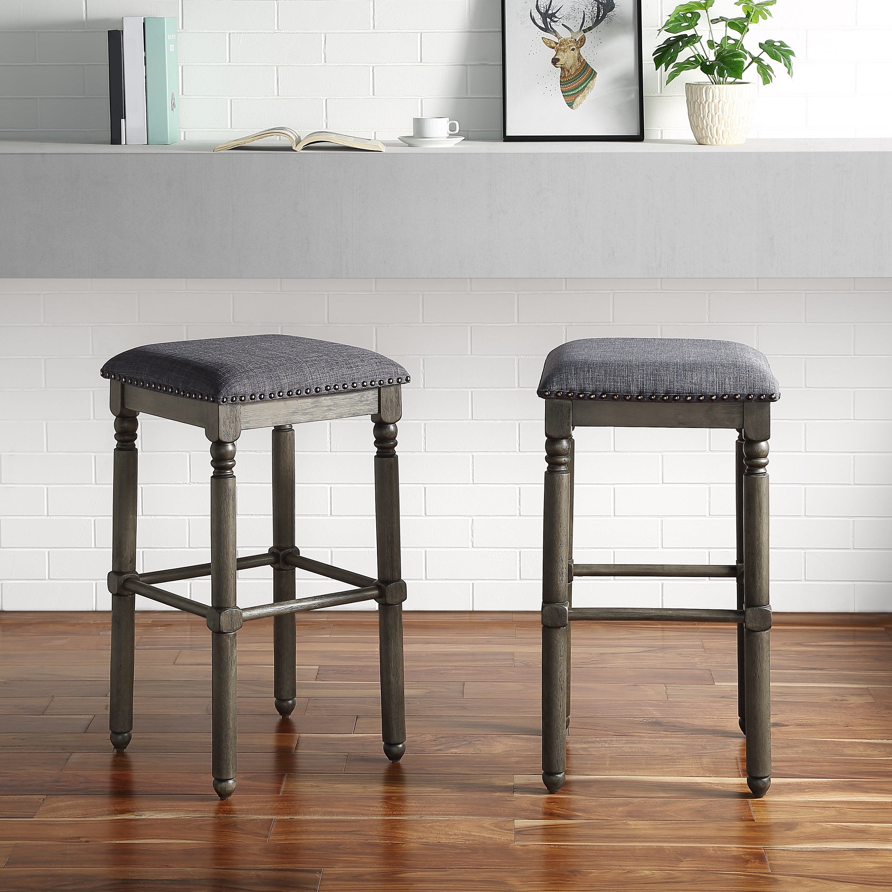Arnhem Wood Upholstered Bar Stools, Set of 2