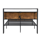 Full Size Metal Platform Bed Frame with Wooden Headboard