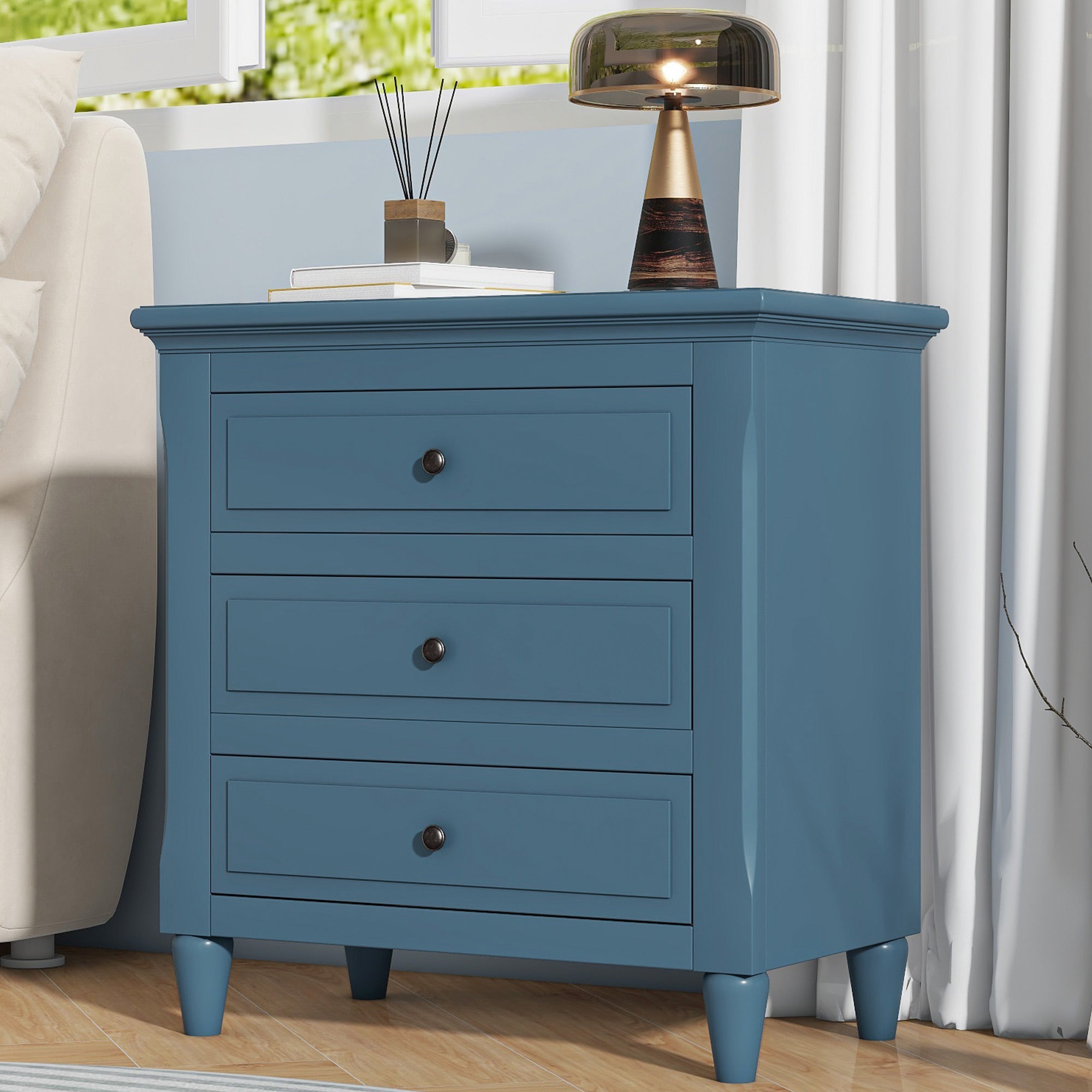 U_STYLE 28'' Pine Wood Nightstand with 3 Drawers