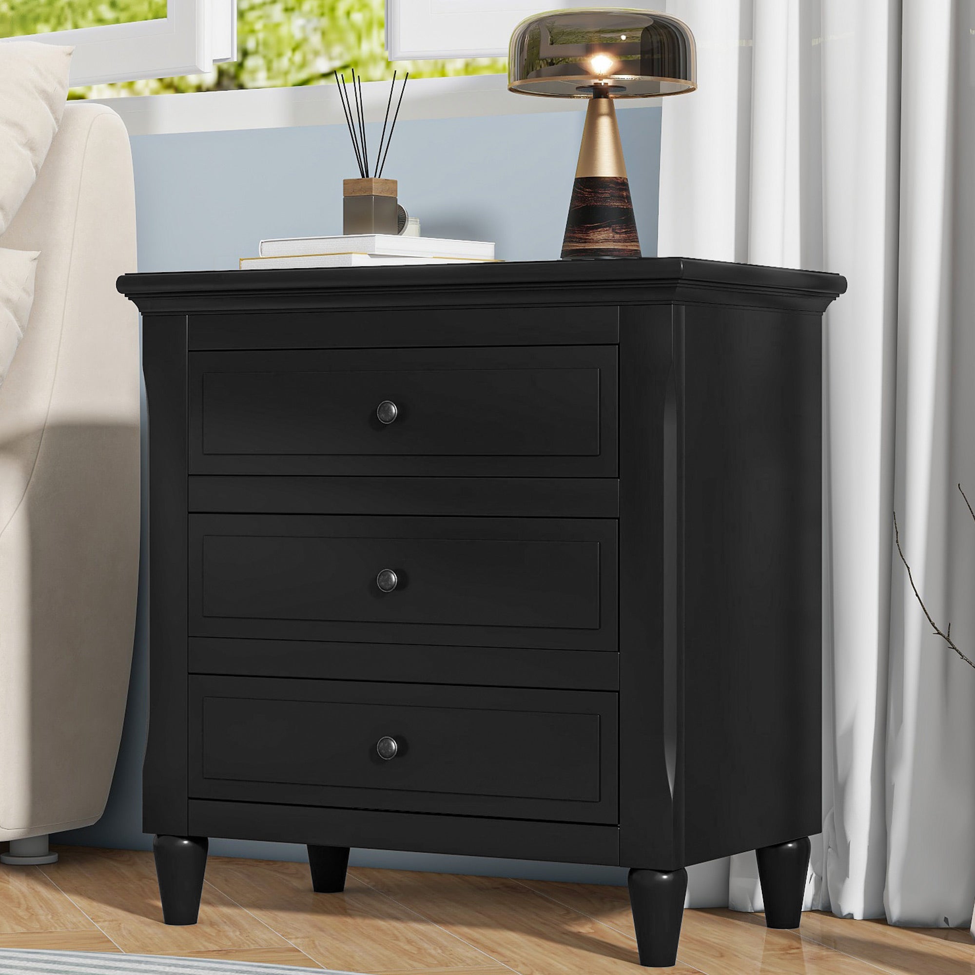 U_STYLE 28" Painted Nightstand with 3 Drawers