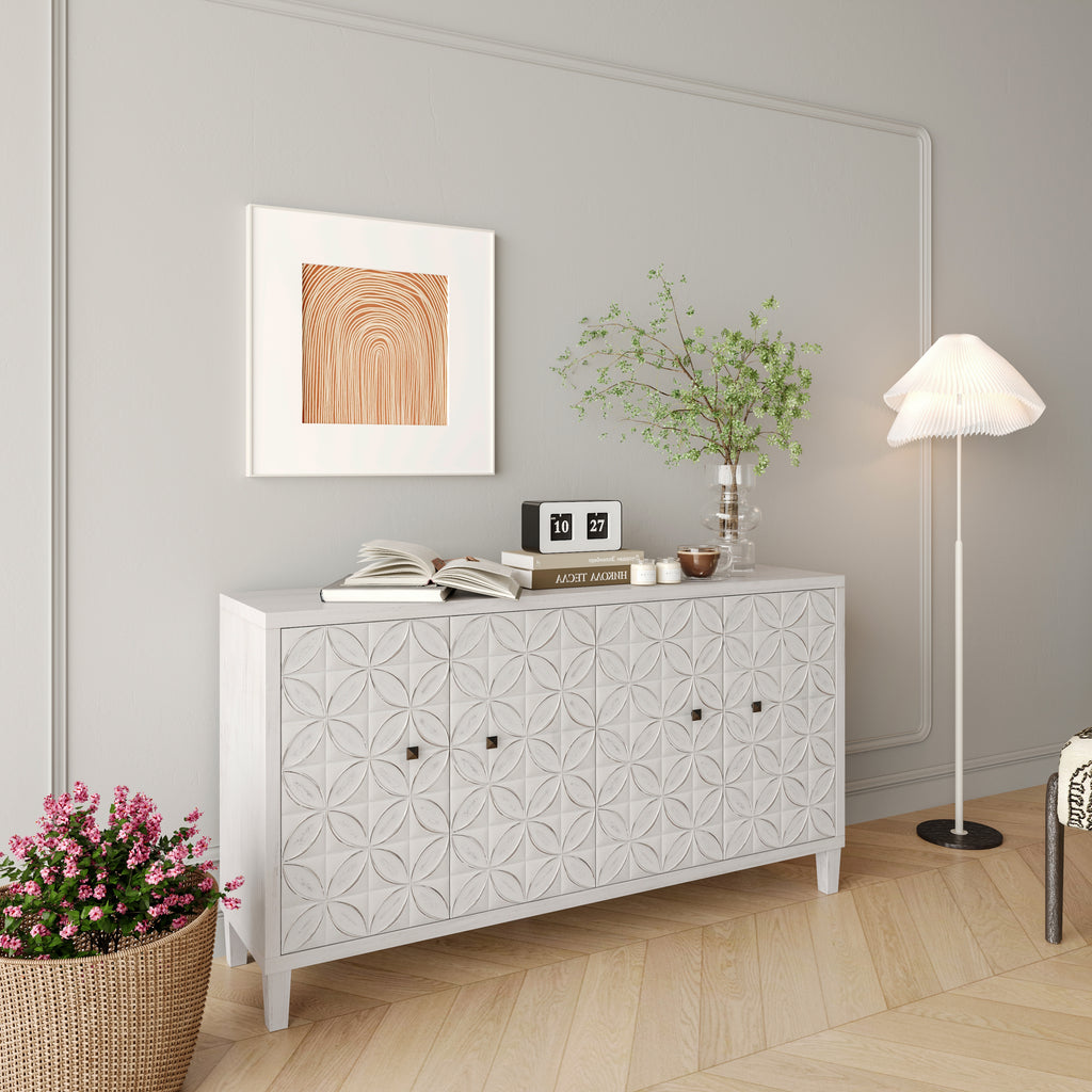 Accent Cabinet 4 Door Wooden Cabinet Sideboard Buffet Server