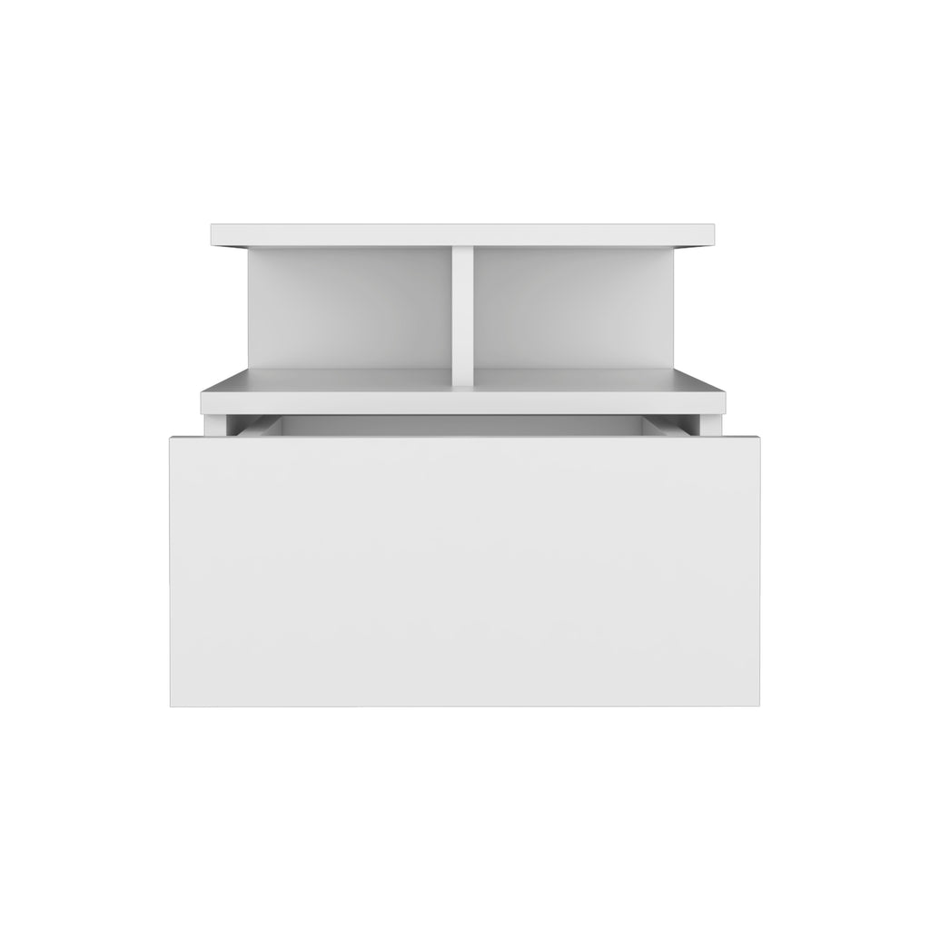 Floating Nightstand 12"H, Wall Mounted with Single Drawer and 2-Tier Shelf